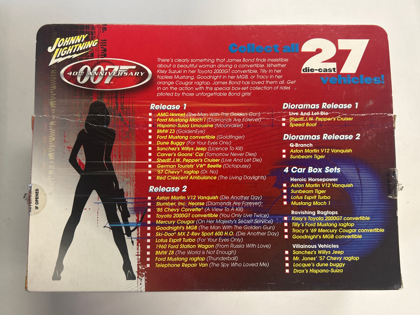 JOHNNY LIGHTNING JAMES BOND 007 40TH ANNIVERSARY RAVISHING RAGTOPS LIGHT PLAY CONDITION IN BOX