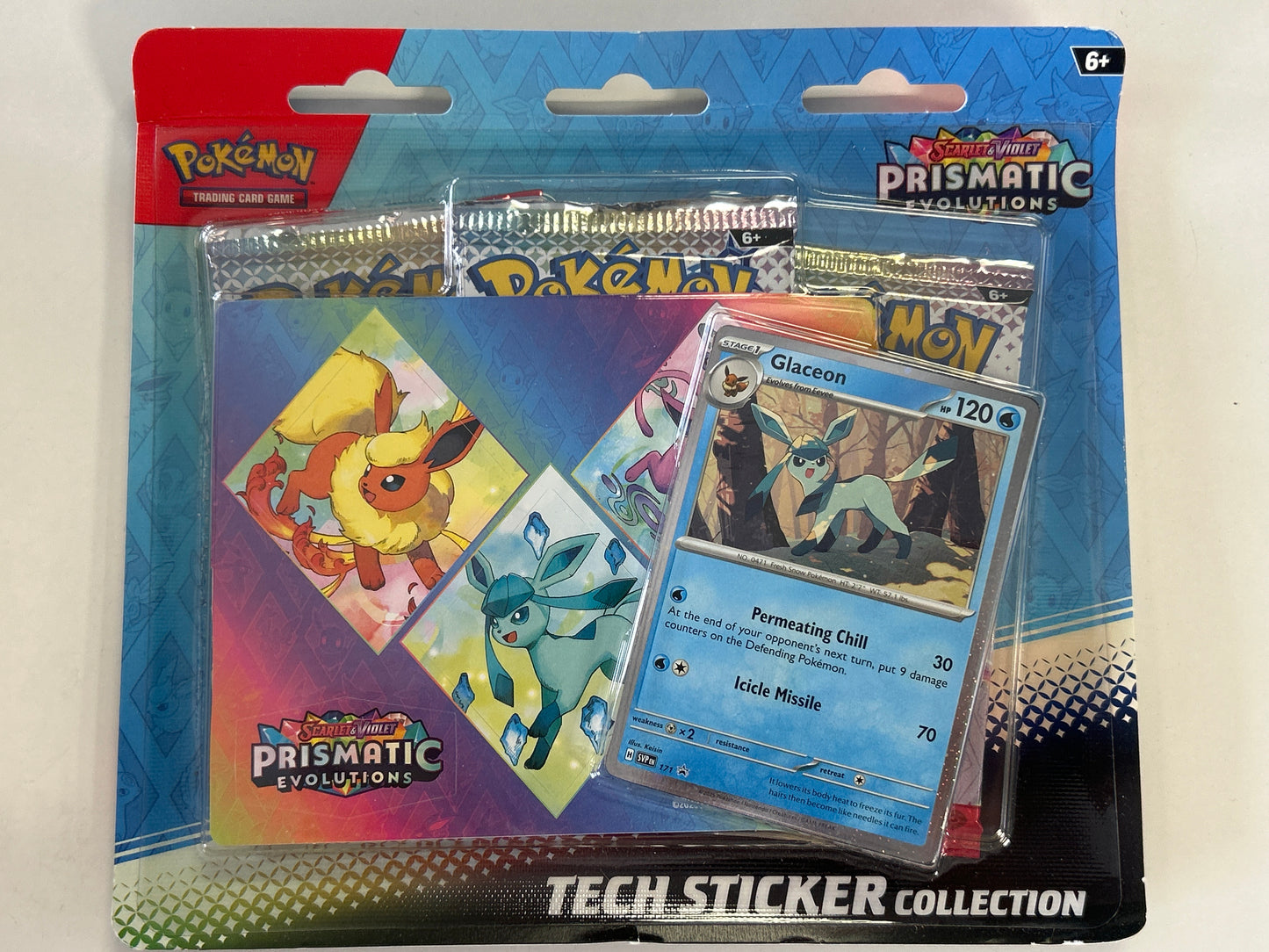 POKÉMON TCG SCARLET & VIOLET PRISMATIC EVOLUTIONS TECH STICKER COLLECTION 3 PACK BLISTER