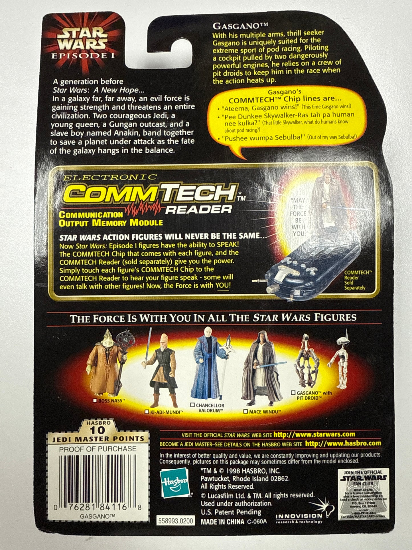 Star Wars Episode I GASGANO Action Figure Talking CommTech Chip