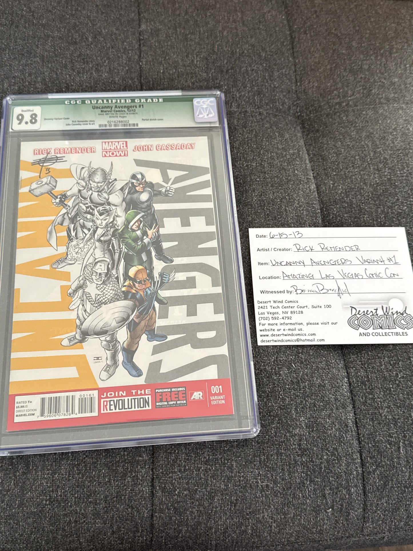 MARVEL COMICS UNCANNY AVENGERS #1 PARTIAL SKETCH COVER CGC 9.8 QUALIFIED SIGNED BY RICK REMENDER