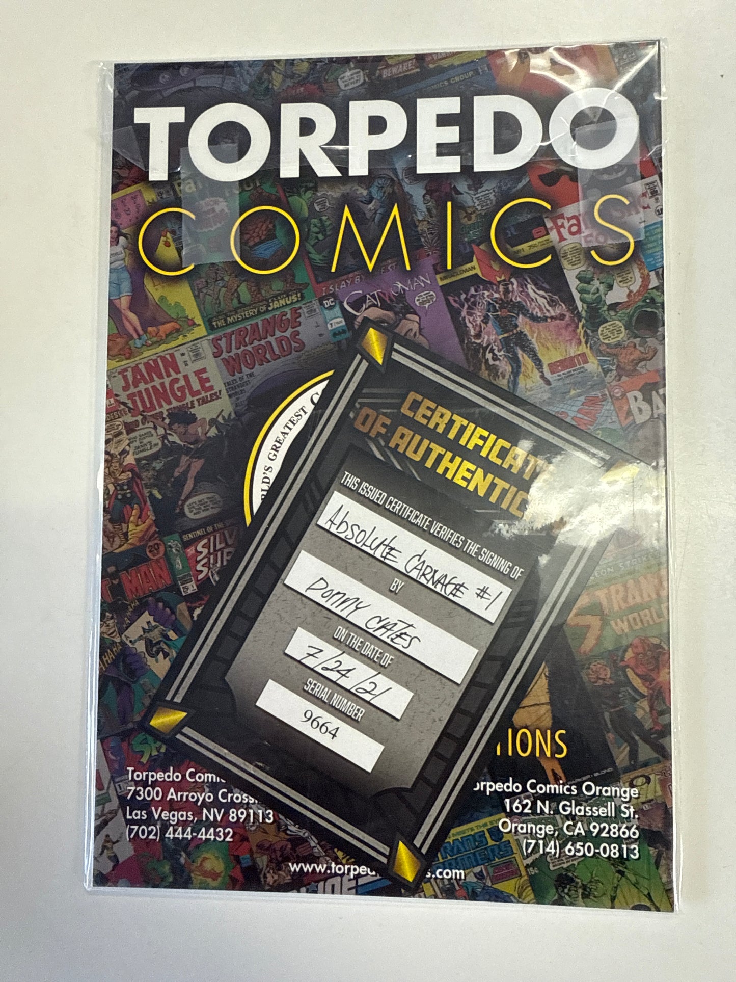 MARVEL COMICS ABSOLUTE CARNAGE #1 DONNY CATES SIGNED TORPEDO COMICS SERIAL 9664