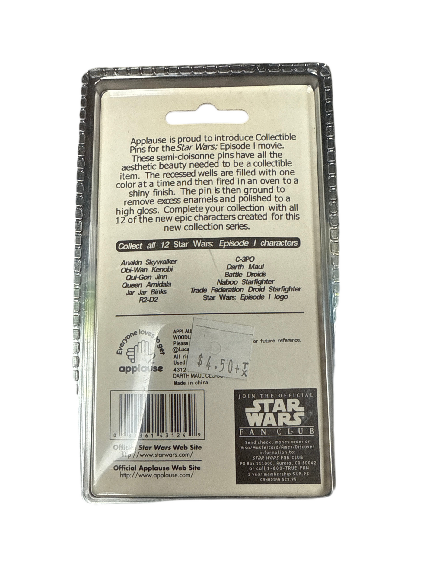 STAR WARS EPISODE 1 COLLECTABLE PIN DARTH MAUL