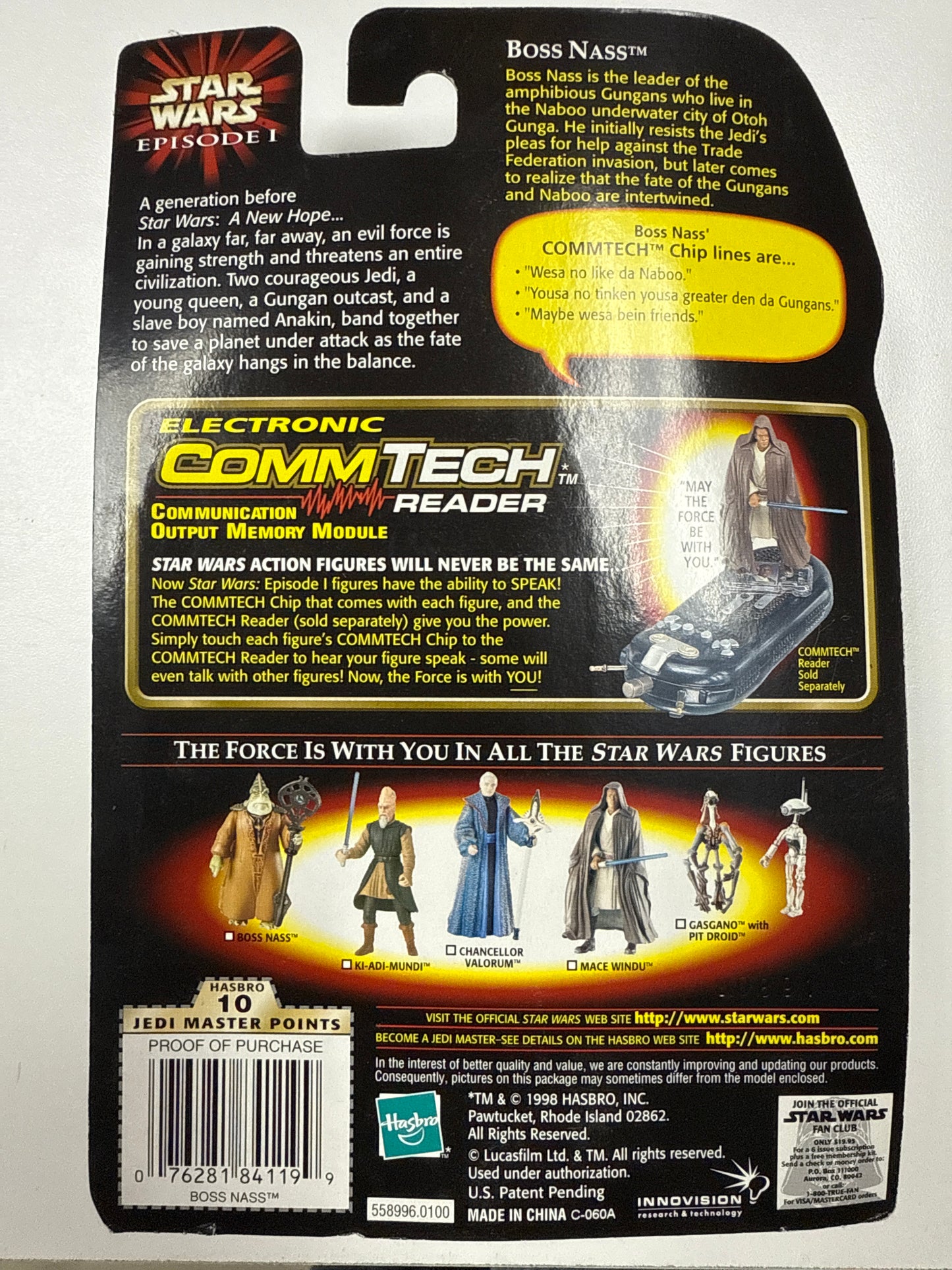 Star Wars Episode I Boss Nass Gungan Staff Action Figure Talking CommTech Chip