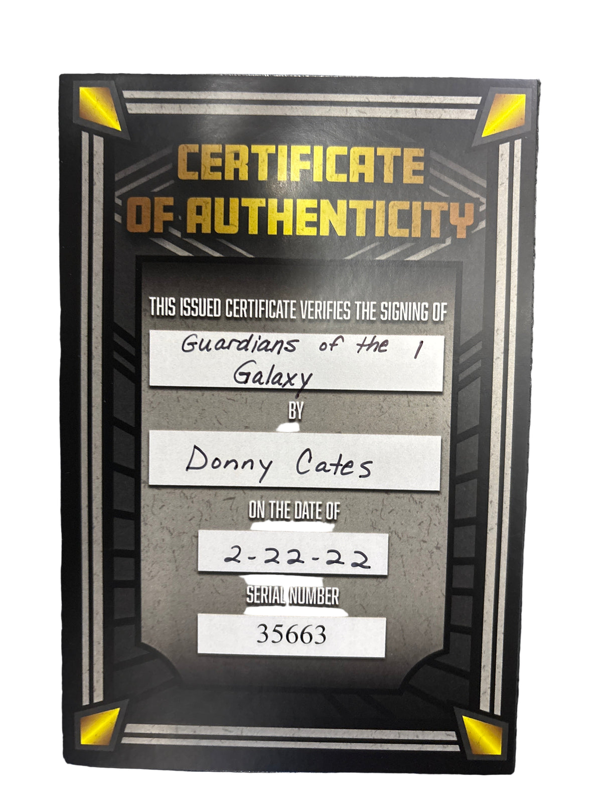 MARVEL GUARDIANS OF THE GALAXY #1 SIGNED BY DONNY CATES WITH CERTIFICATE OF AUTHENTICITY