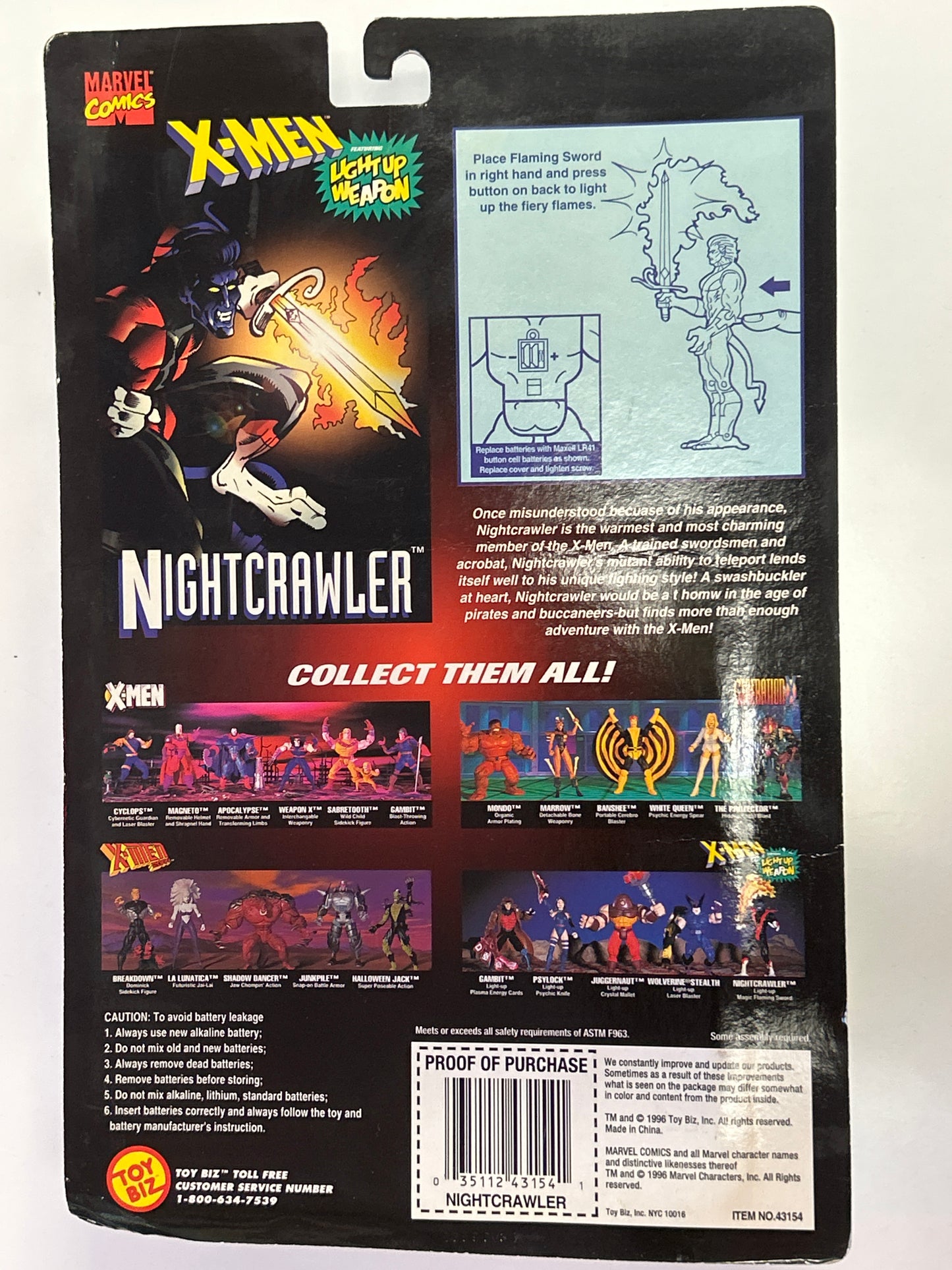 TOYBIZ MARVEL COMICS CLASSICS X-MEN NIGHTCRAWLER LIGHT UP WEAPON FIGURE IN DAMAGED BOX