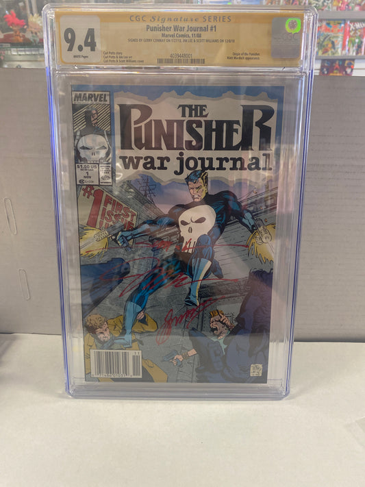 MARVEL COMICS PUNISHER WAR JOURNAL #1 (1988) ORGIN OF THE PUNISHER SIGNED BY GERRY CONWAY JIM LEE AND SCOTT WILLIAMS SS CGC 9.4 WP