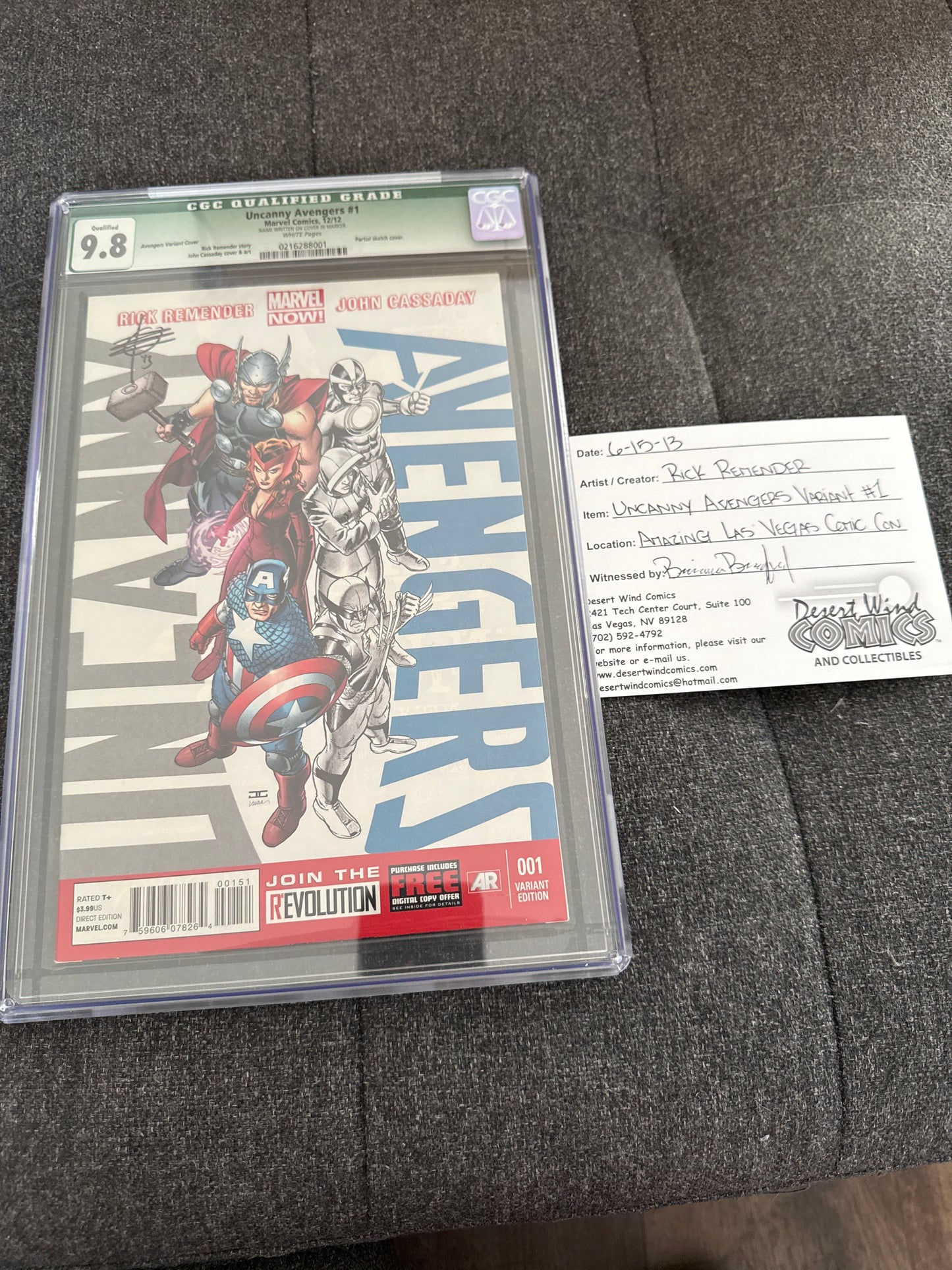 MARVEL COMICS UNCANNY AVENGERS #1 PARTIAL SKETCH COVER CGC 9.8 QUALIFIED SIGNED BY RICK REMENDER