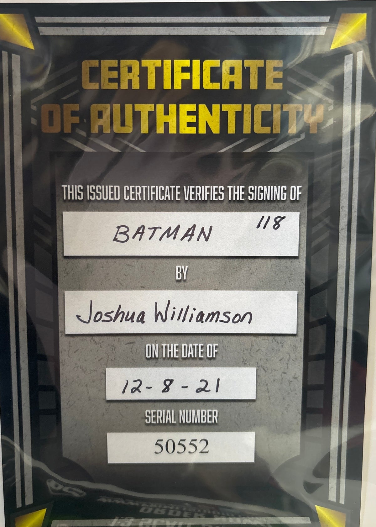DC COLLECTORS ITEM ISSUE BATMAN #118 VARIANT COVER SIGNED BY JOSHUA WILLIAMSON WITH CERTIFICATE OF AUTHENTICITY