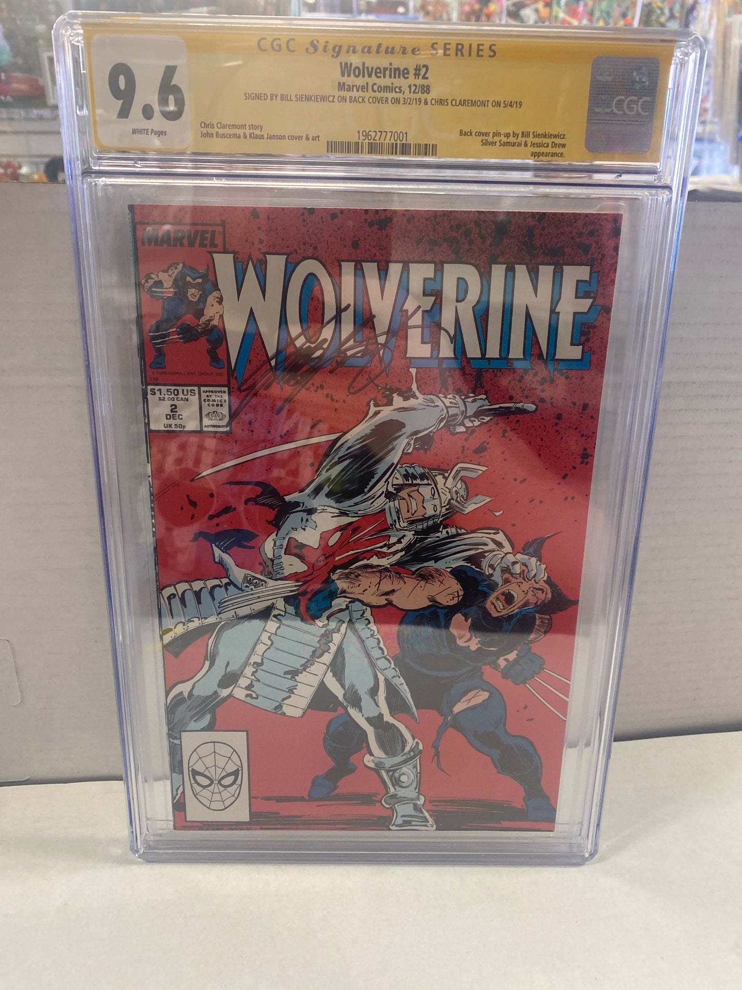 MARVEL COMICS WOLVERINE #2 (1988) SIGNED BY BILL SIENKIEWICZ AND CHRIS CLAREMONT SS CGC 9.6 WP