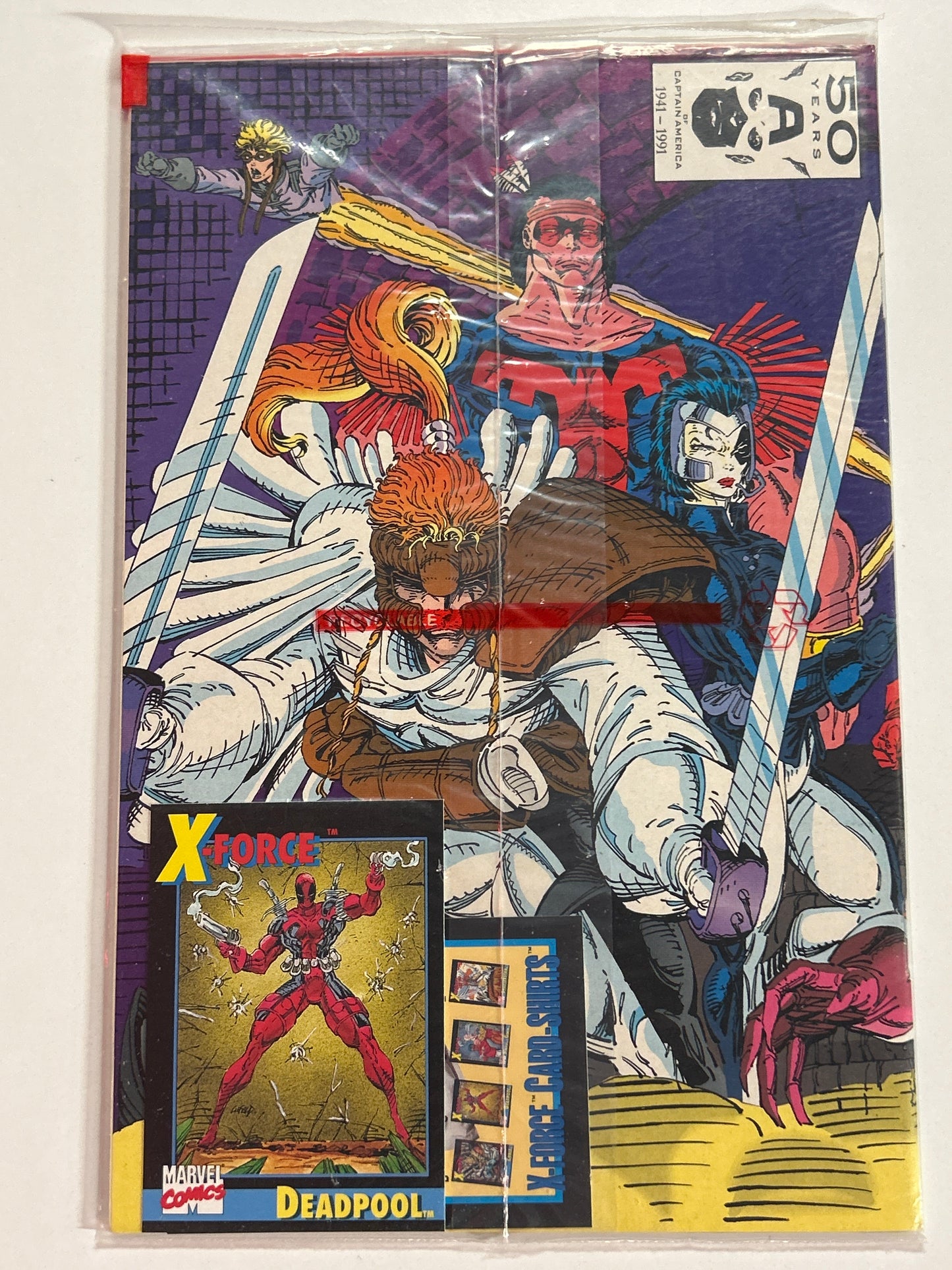 MARVEL COMICS X-FORCE 1 (1991) POLYBAGGED REVERSE CAP UPC WITH DEADPOOL CARD NEAR MINT CONDITION