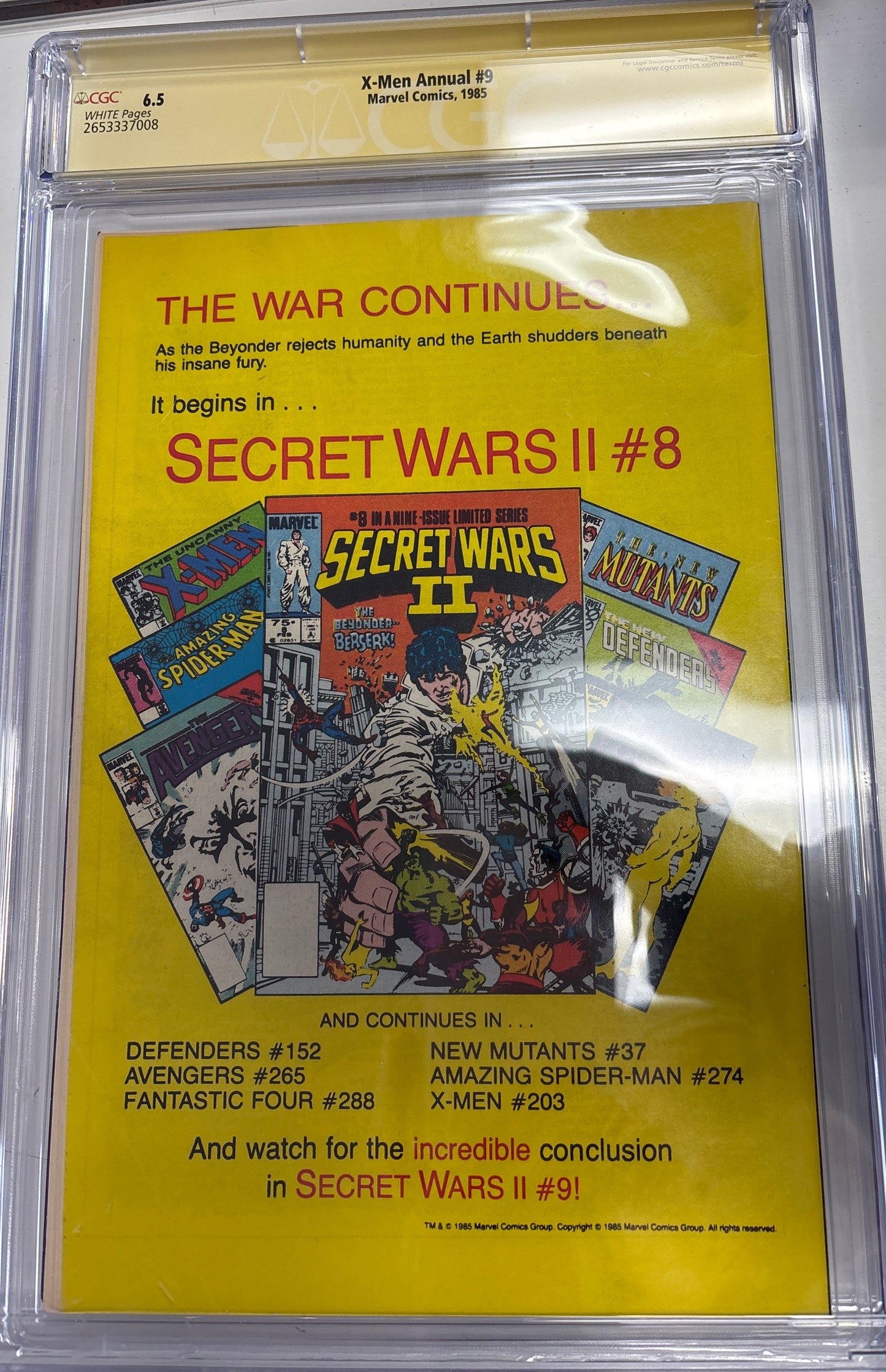 CGC SIGNATURE SERIES 6.5 MARVEL COMICS X MEN ANNUAL #9 1985 SIGNED BY ARTHUR ADAMS