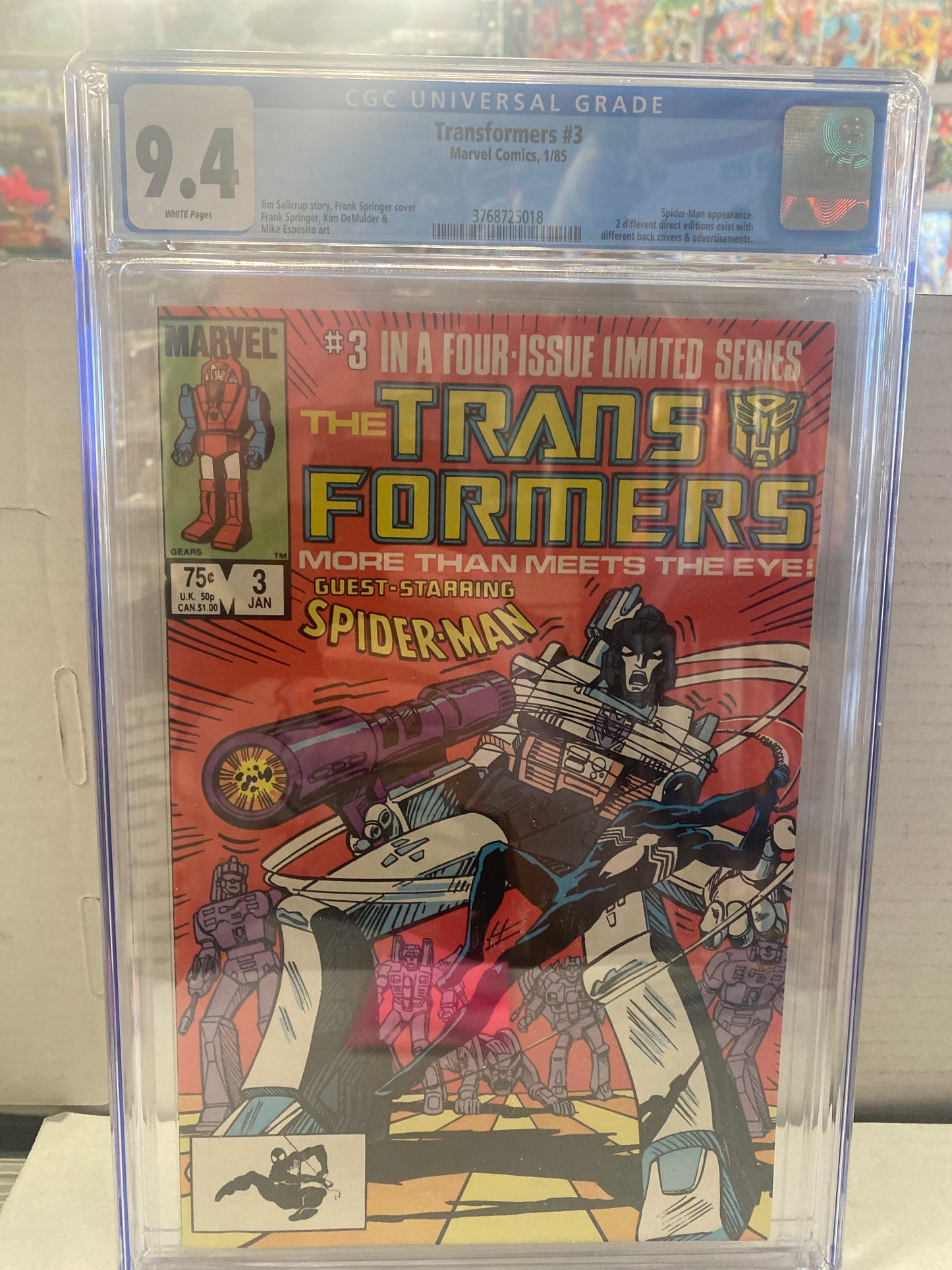 MARVEL COMICS TRANSFORMERS #3 (1985) CGC 9.4 WP