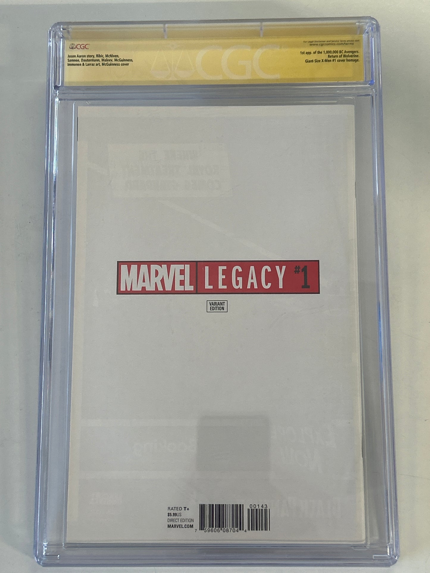 MARVEL COMICS MARVEL LEGACY #1 MCGUINNESS CON EXCLUSIVE VIRGIN VARIANT CGC 9.4 WP SIGNED BY STAN LEE