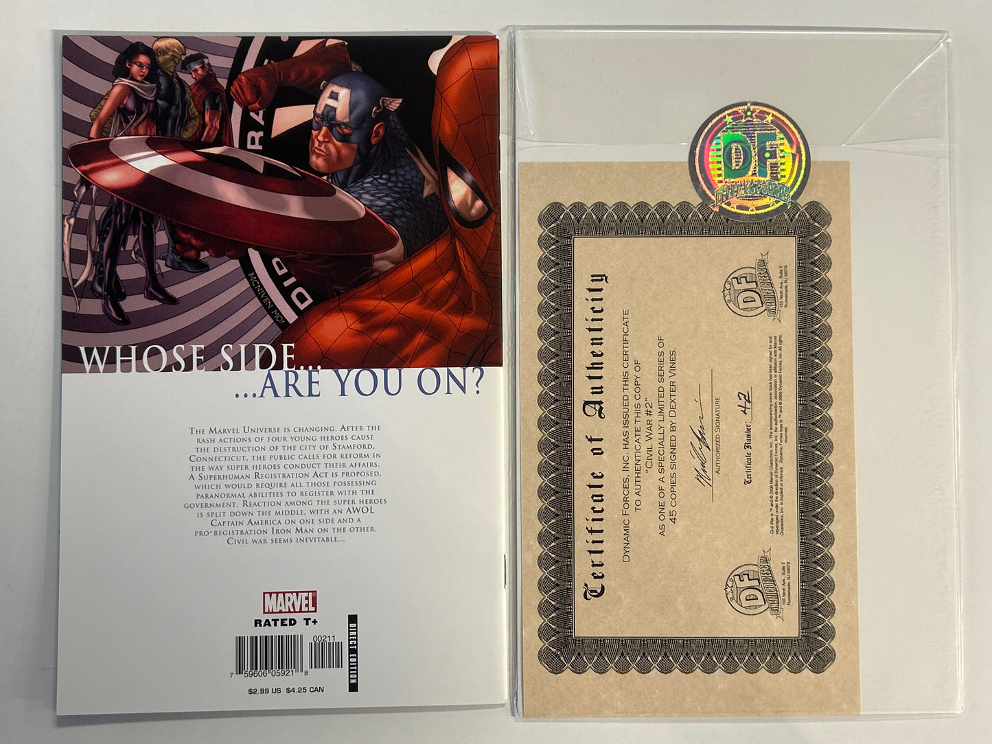 MARVEL COMICS CIVIL WAR #2 SIGNED BY DEXTER VINES NEAR MINT CONDITION