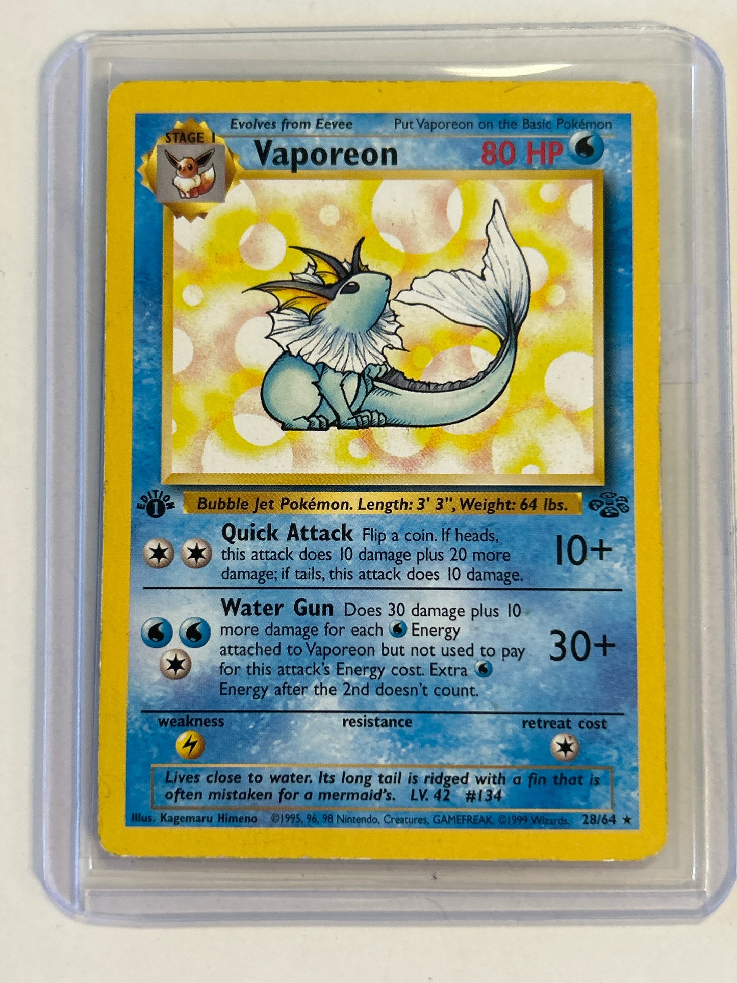 POKÉMON TCG VAPOREON JUNGLE 1ST EDITION NON HOLO 28/64 LIGHT PLAY/MODERATE PLAY CONDITION