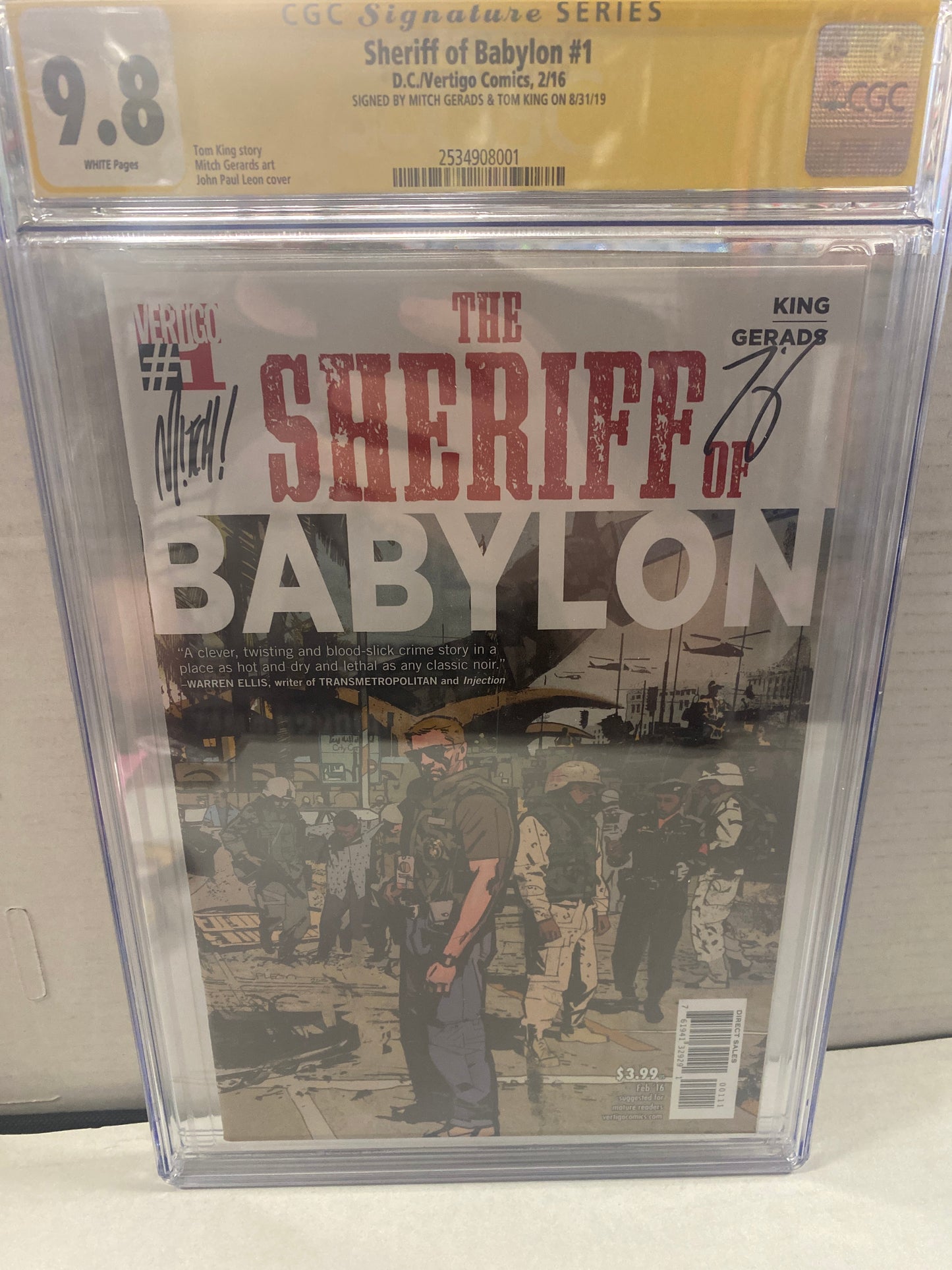 DC/VERTIGO COMICS SHERIFF OF BABYLON #1 (2016) SIGNED BY MITCH GERADS AND TOM KING CGC SS 9.8 WP