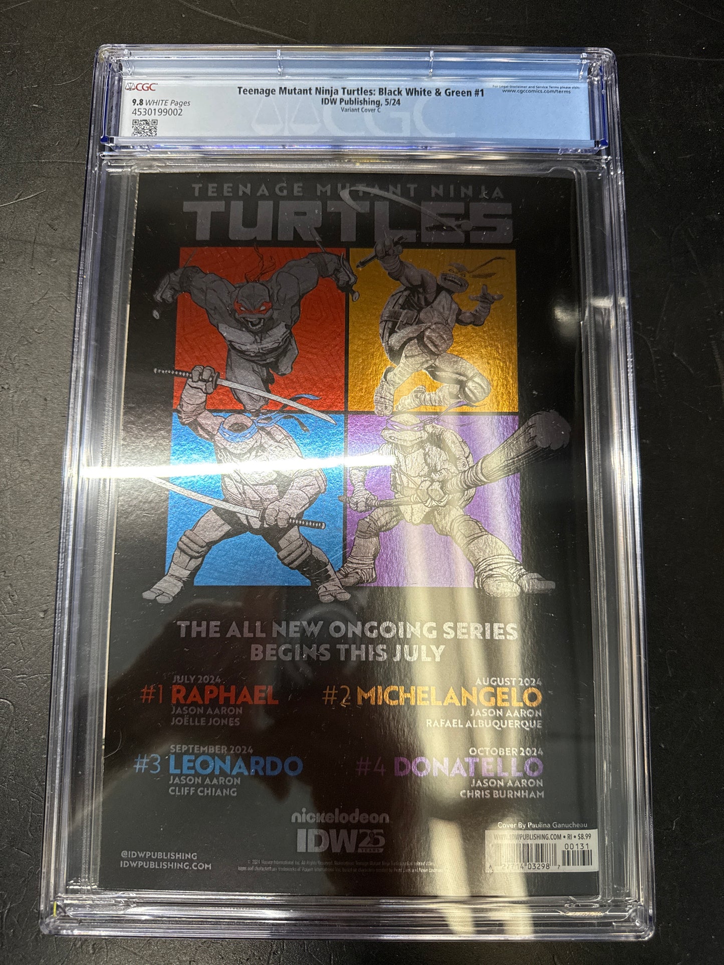 IDW PUBLISHING TEENAGE MUTANT NINJA TURTLES BLACK WHITE & GREEN #1 CGC 9.8 FOIL COVER R1