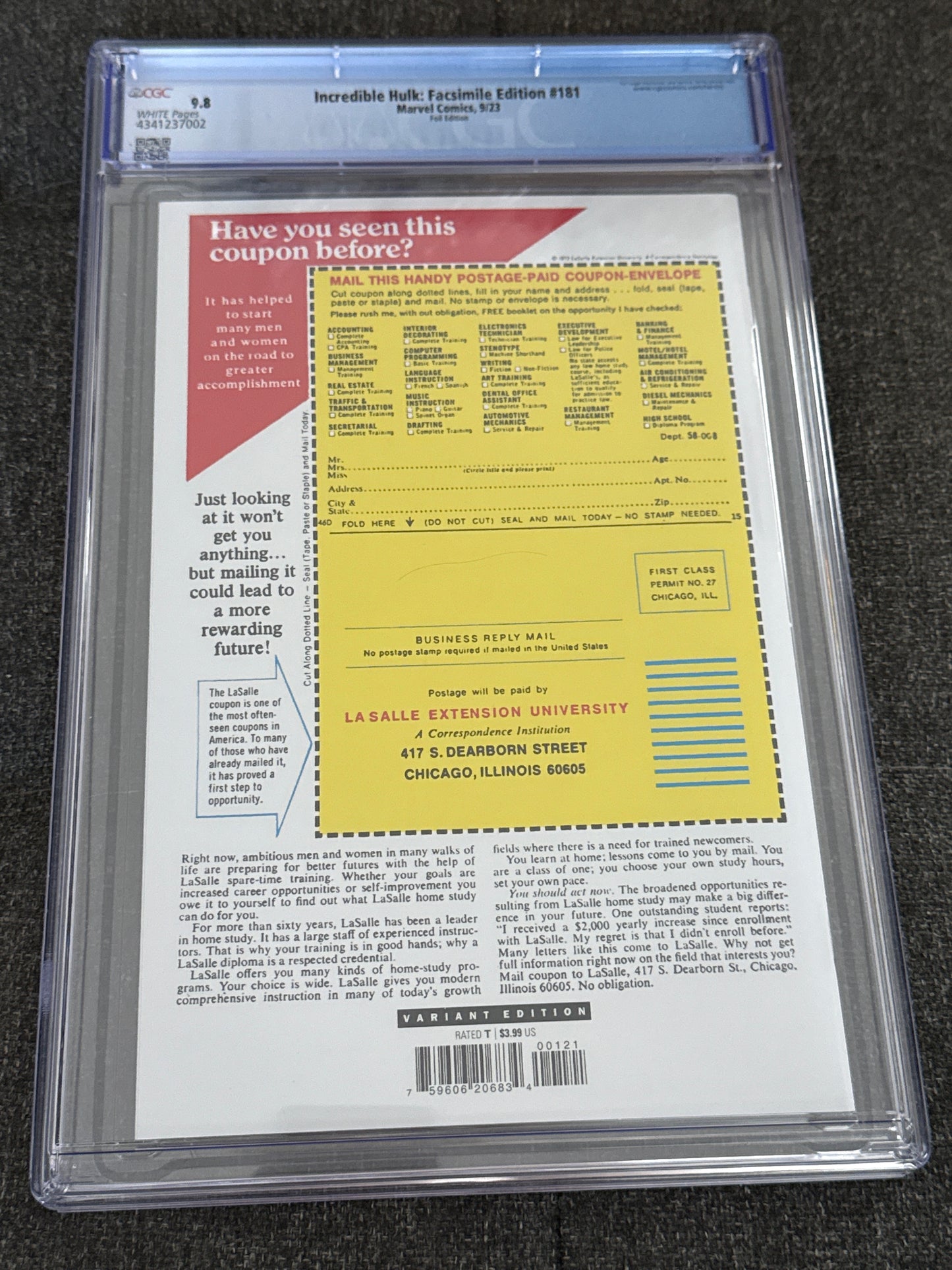 MARVEL COMICS INCREDIBLE HULK #181 FACSIMILE SIGNED BY CGC 9.8
