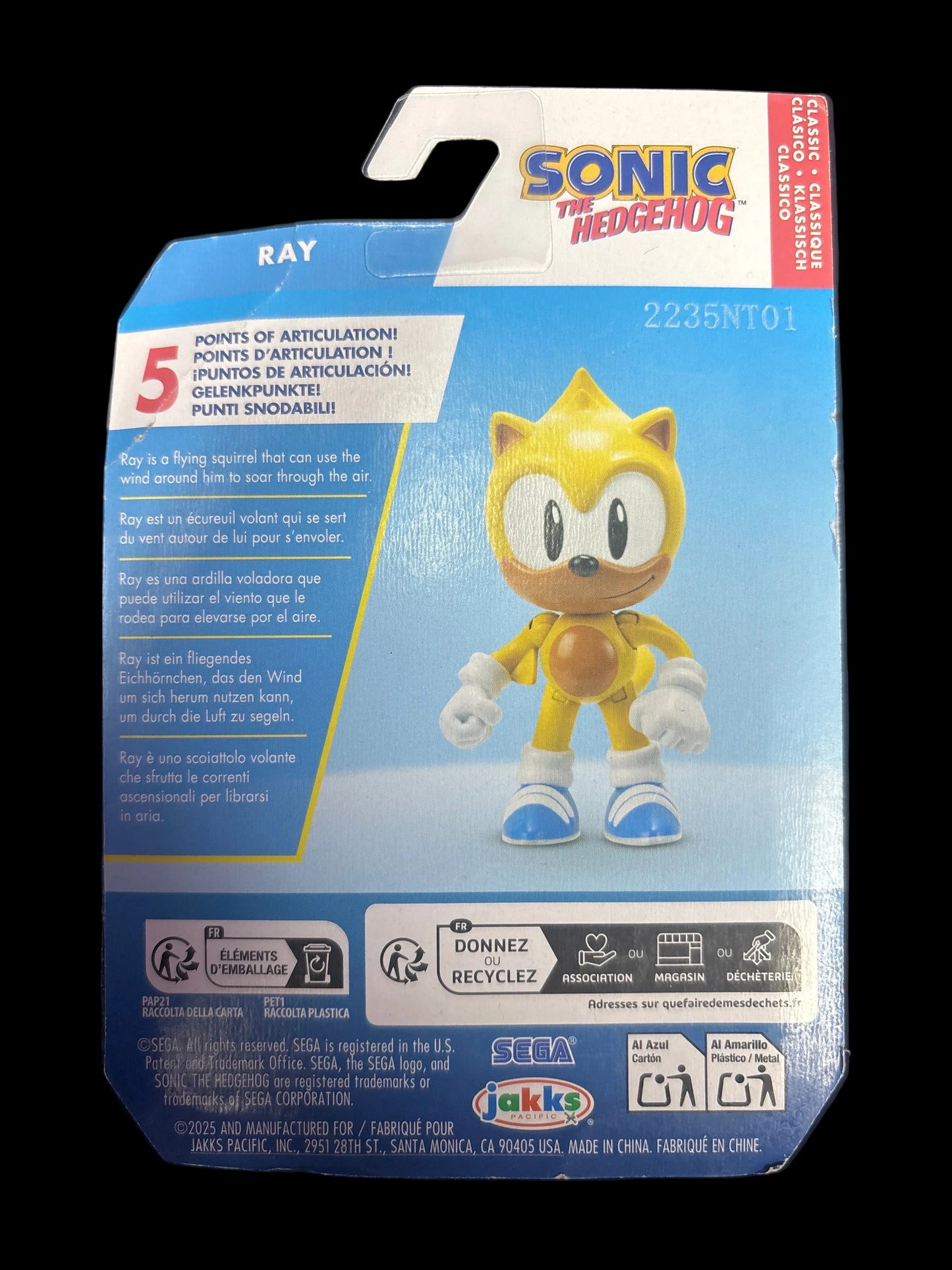 SEGA JAKKS SONIC THE HEDGEHOG RAY FIGURE