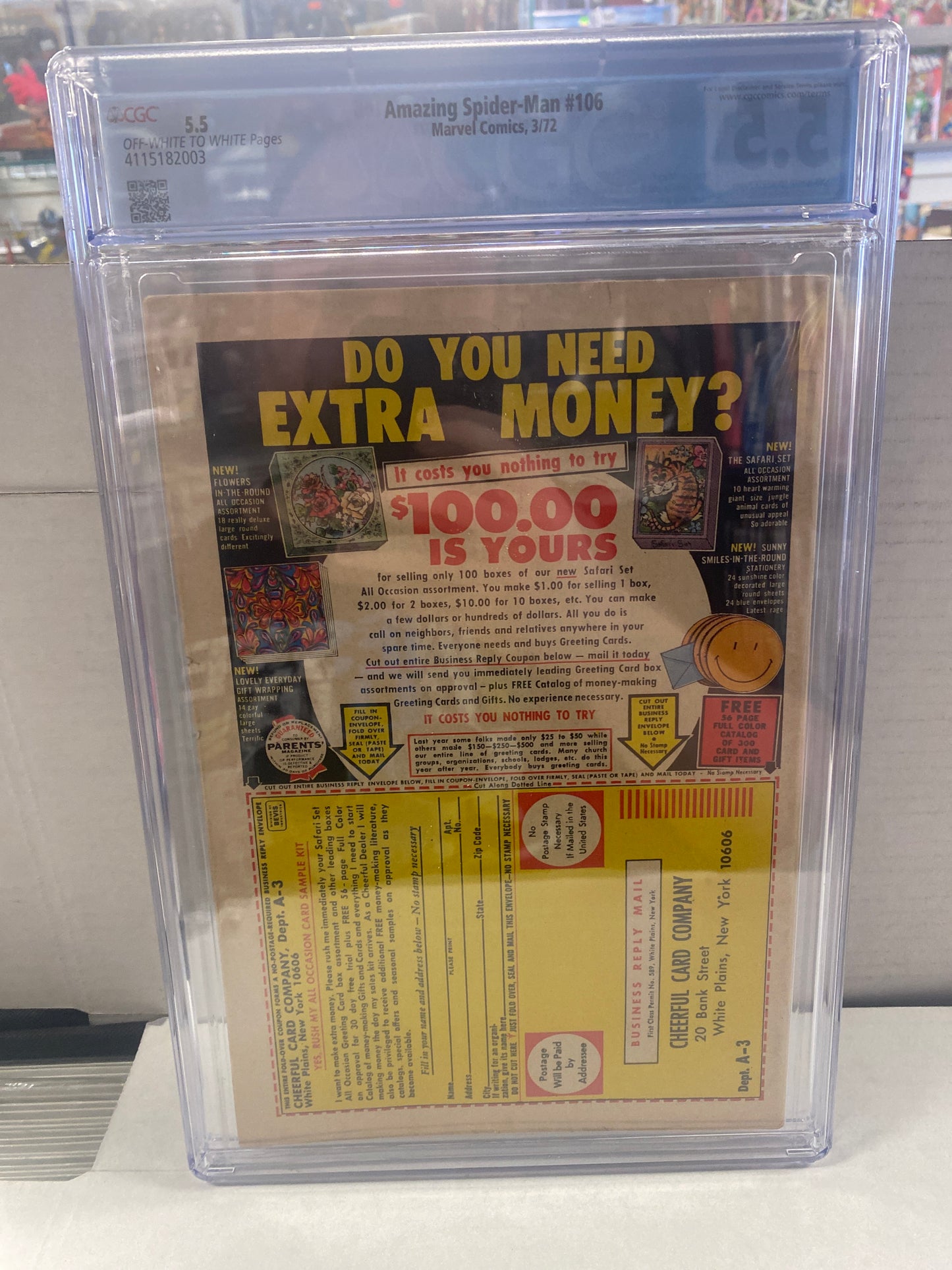 MARVEL COMICS AMAZING SPIDER-MAN #106 (1972) CGC 5.5 OFF WHITE PAGES/WP