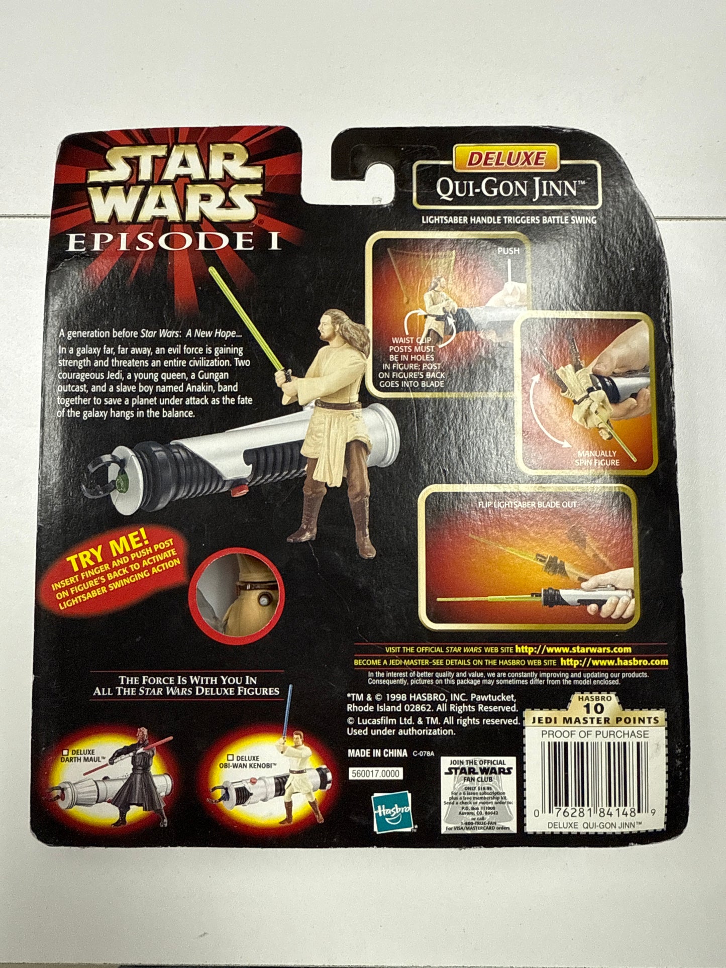 Star Wars Episode I QUI GON JINN Action Figure Talking CommTech Chip