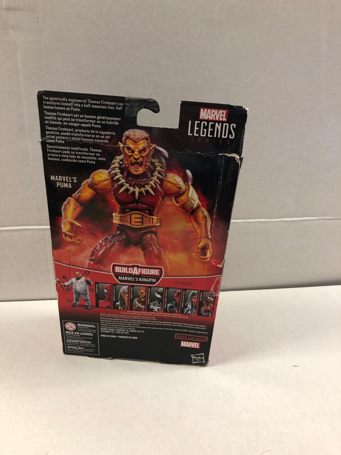 MARVEL LEGENDS SERIES SPIDER-MAN MARVELS PUMA OKAY CONDITION BOX DAMAGE ON BACK OF BOX