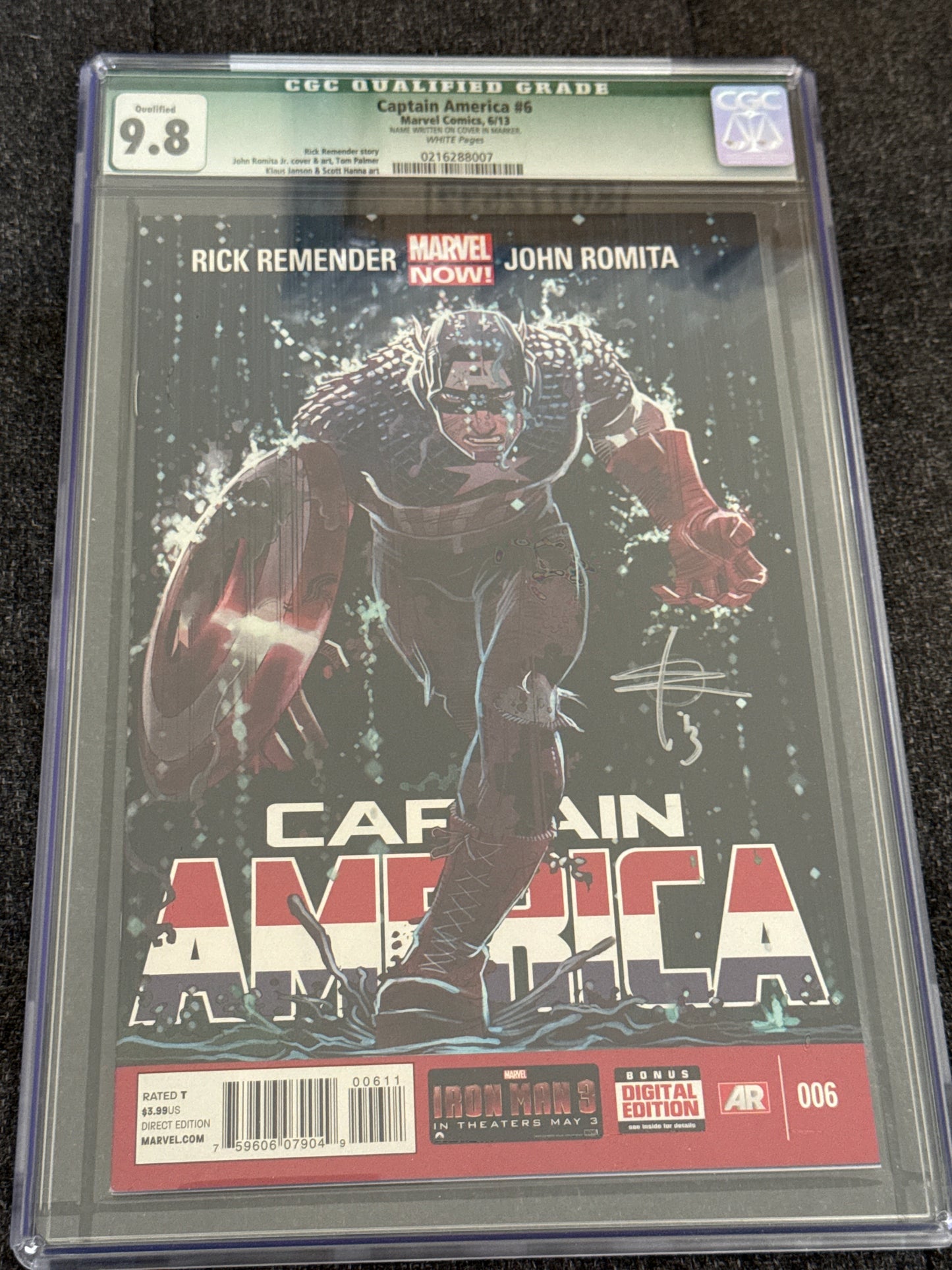 MARVEL COMICS CAPTAIN AMERICA #006 CGC 9.8 QUALIFIED SIGNED BY RICK REMENDER
