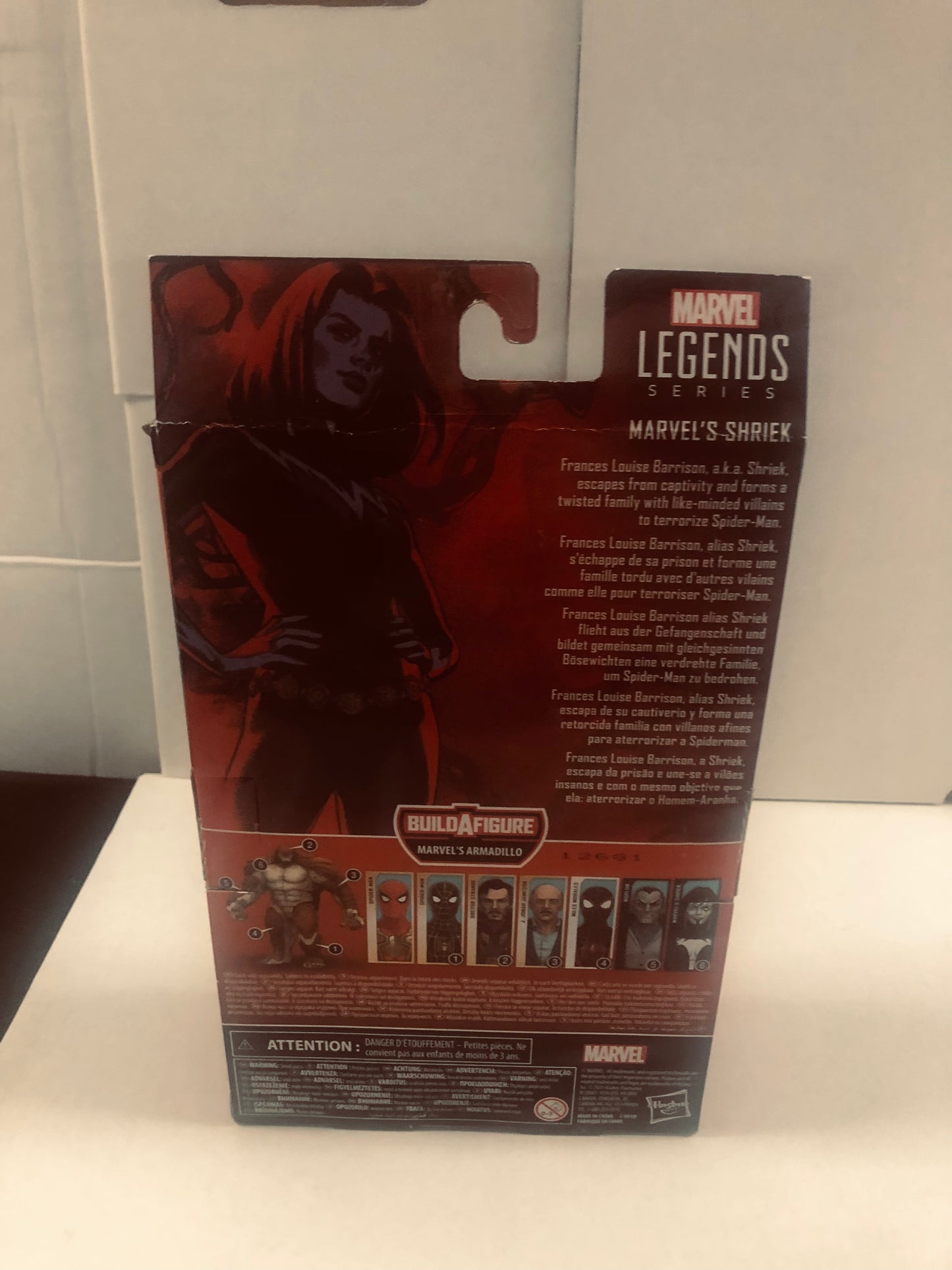 MARVEL LEGENDS SERIES SPIDER-MAN MARVELS SHRIEK ARMADILLO BUILD A FIGURE GOOD CONDITION BEND ON BACK OF BOX