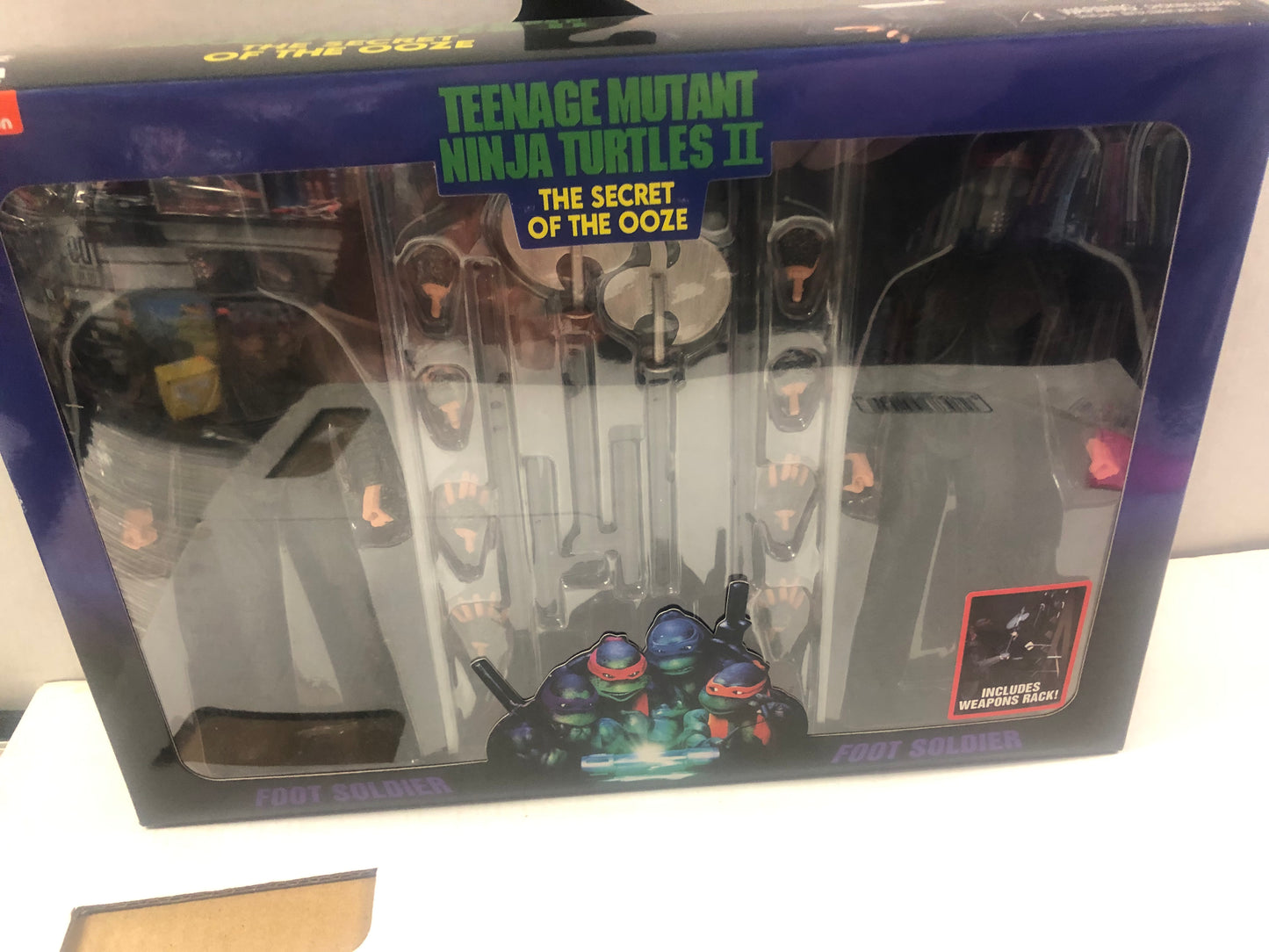 NECA TEENAGE MUTANT NINJA TURTLES II THE SECRET OF THE OOZE FOOT SOLDIERS WITH WEAPONS RACK