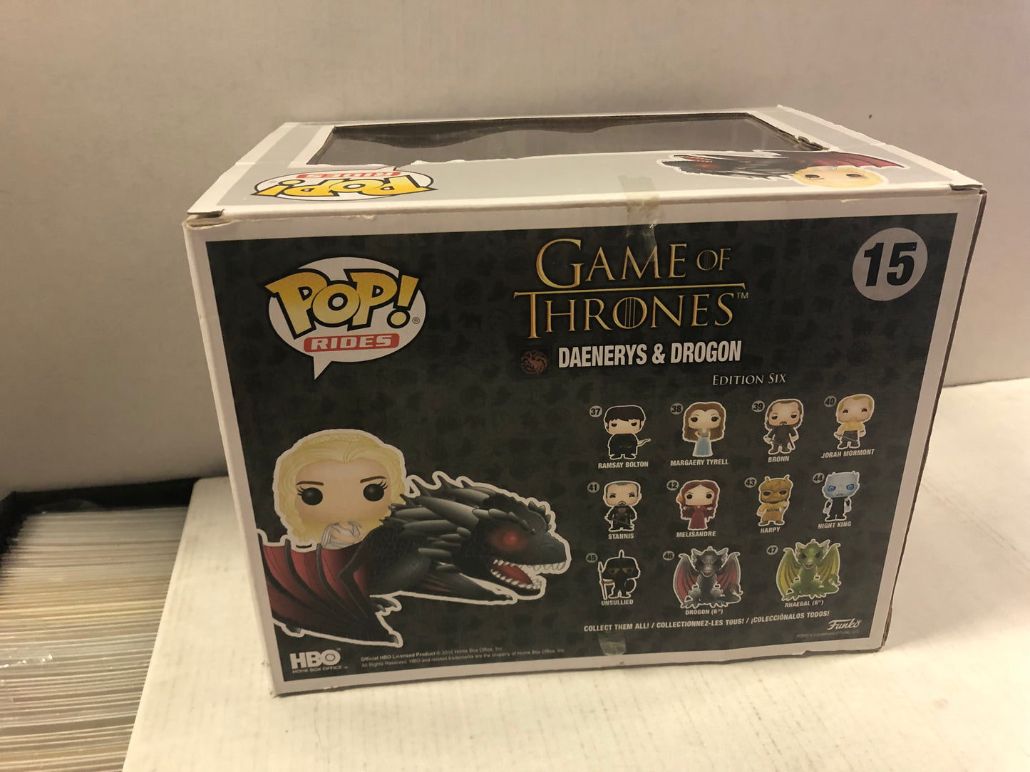 FUNKO POP RIDES GAME OF THRONES 15 DAENERYS AND DROGON OKAY CONDITION DENT IN SIDE OF BOX AND SMALL TEARS ON BOX