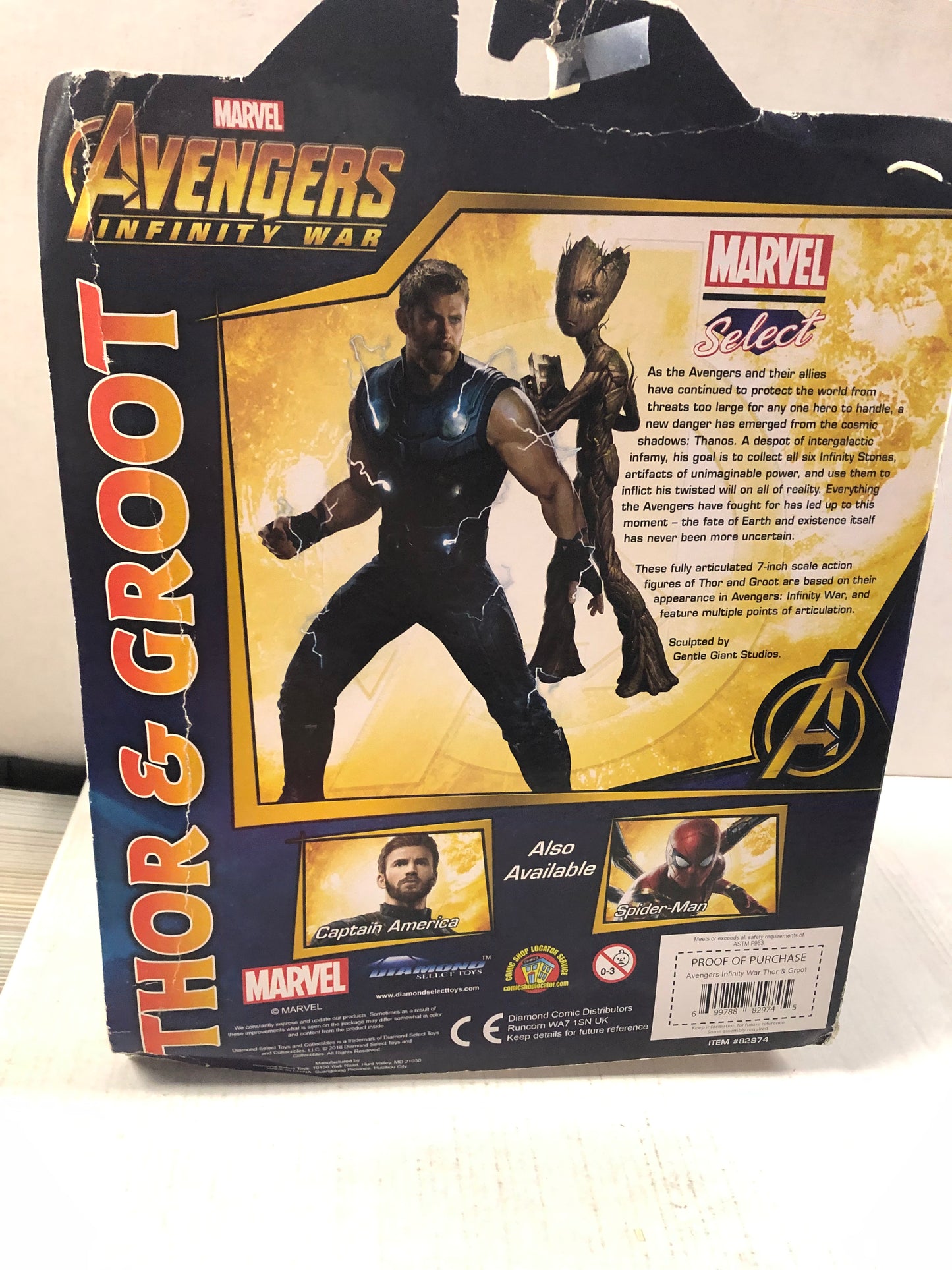 MARVEL SELECT AVENGERS INFINITY WAR THOR AND GROOT POOR CONDITION BOX DAMAGE AND TEARS