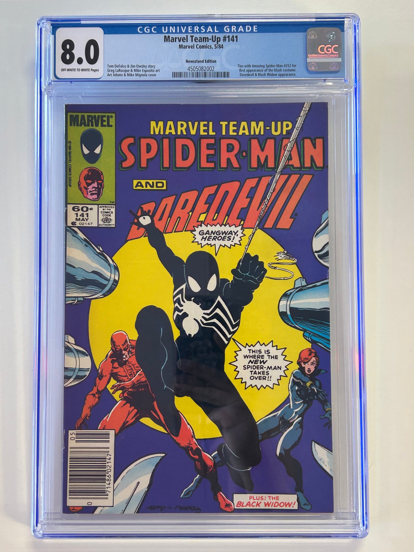MARVEL COMICS MARVEL TEAM-UP #141 SPIDER-MAN AND DAREDEVIL NEWSSTAND CGC 8.0 WP