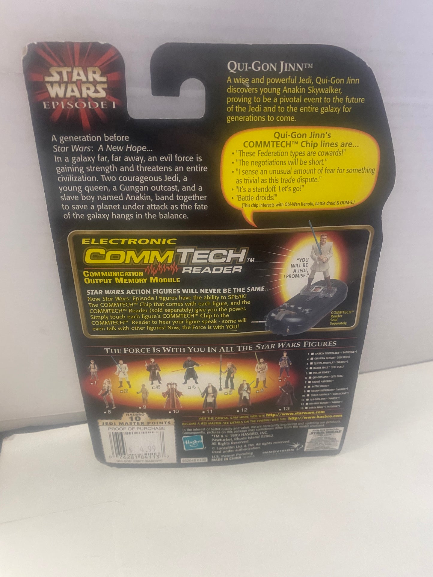 HASBRO STAR WARS EPISODE 1 QUI-GON JINN NABOO WITH LIGHTSABER AND HANDLE (1999)