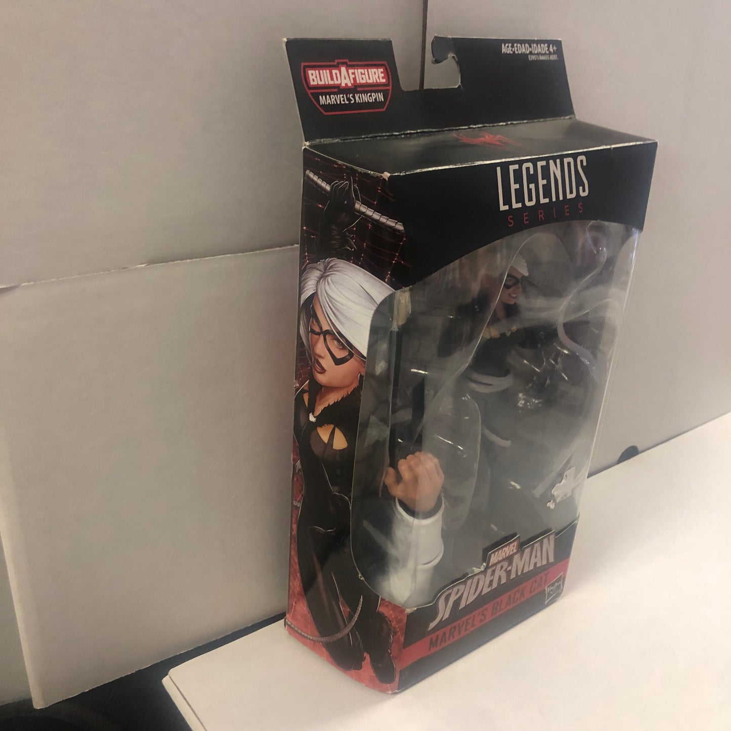 MARVEL LEGENDS SERIES SPIDER-MAN MARVELS BLACK CAT KINGPIN BUILD A FIGURE OKAY CONDITION SMALL TEAR ON FRONT OF BOX