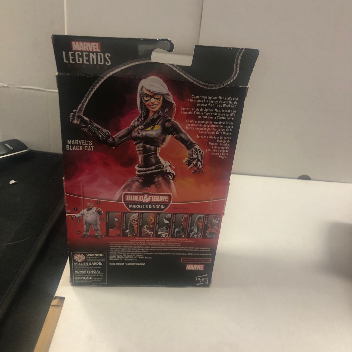 MARVEL LEGENDS SERIES SPIDER-MAN MARVELS BLACK CAT KINGPIN BUILD A FIGURE OKAY CONDITION SMALL TEAR ON FRONT OF BOX