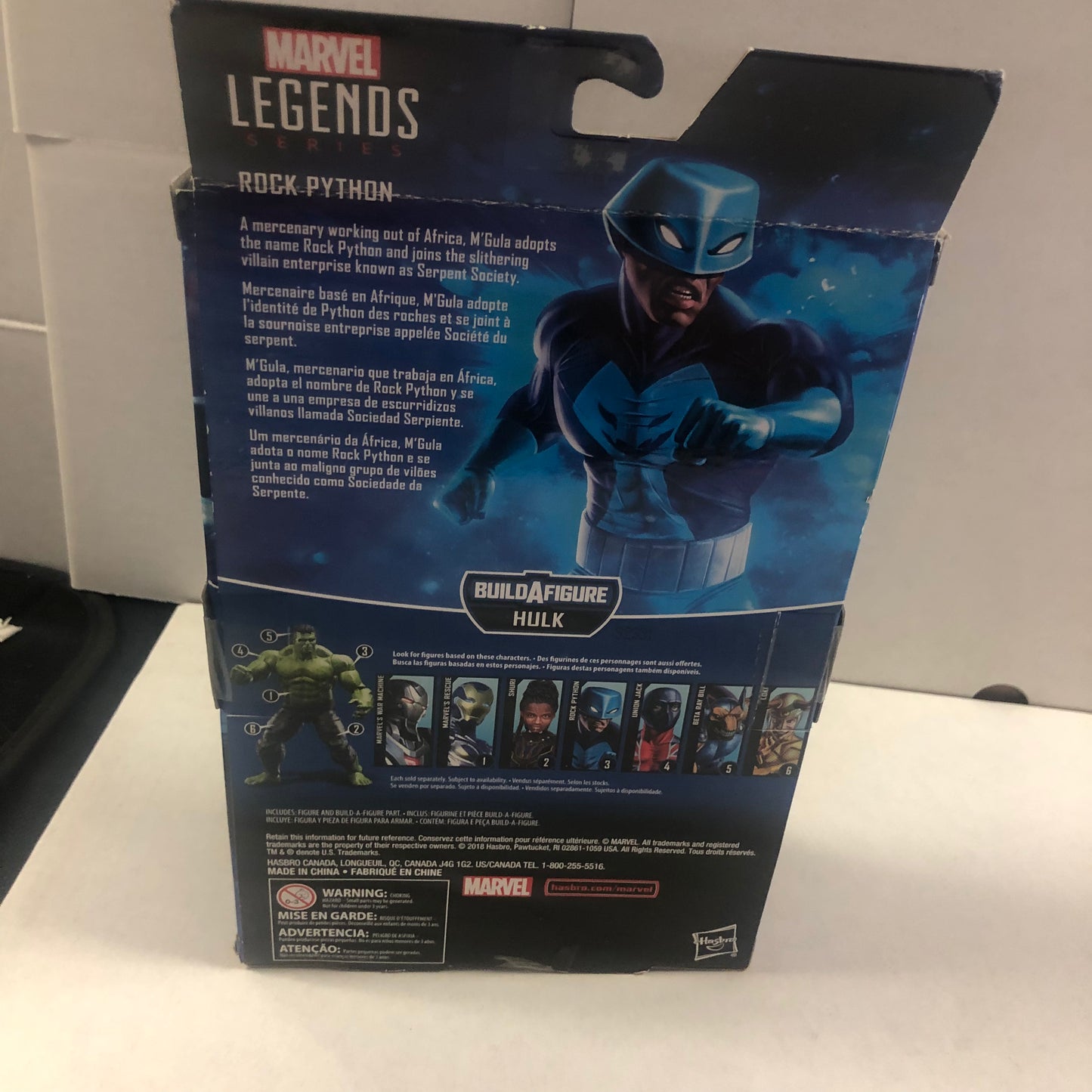 MARVEL LEGENDS SERIES ROCK PYTHON HULK BUILD A FIGURE OKAY CONDITION PLASTIC LOOSE ON FRONT OF BOX