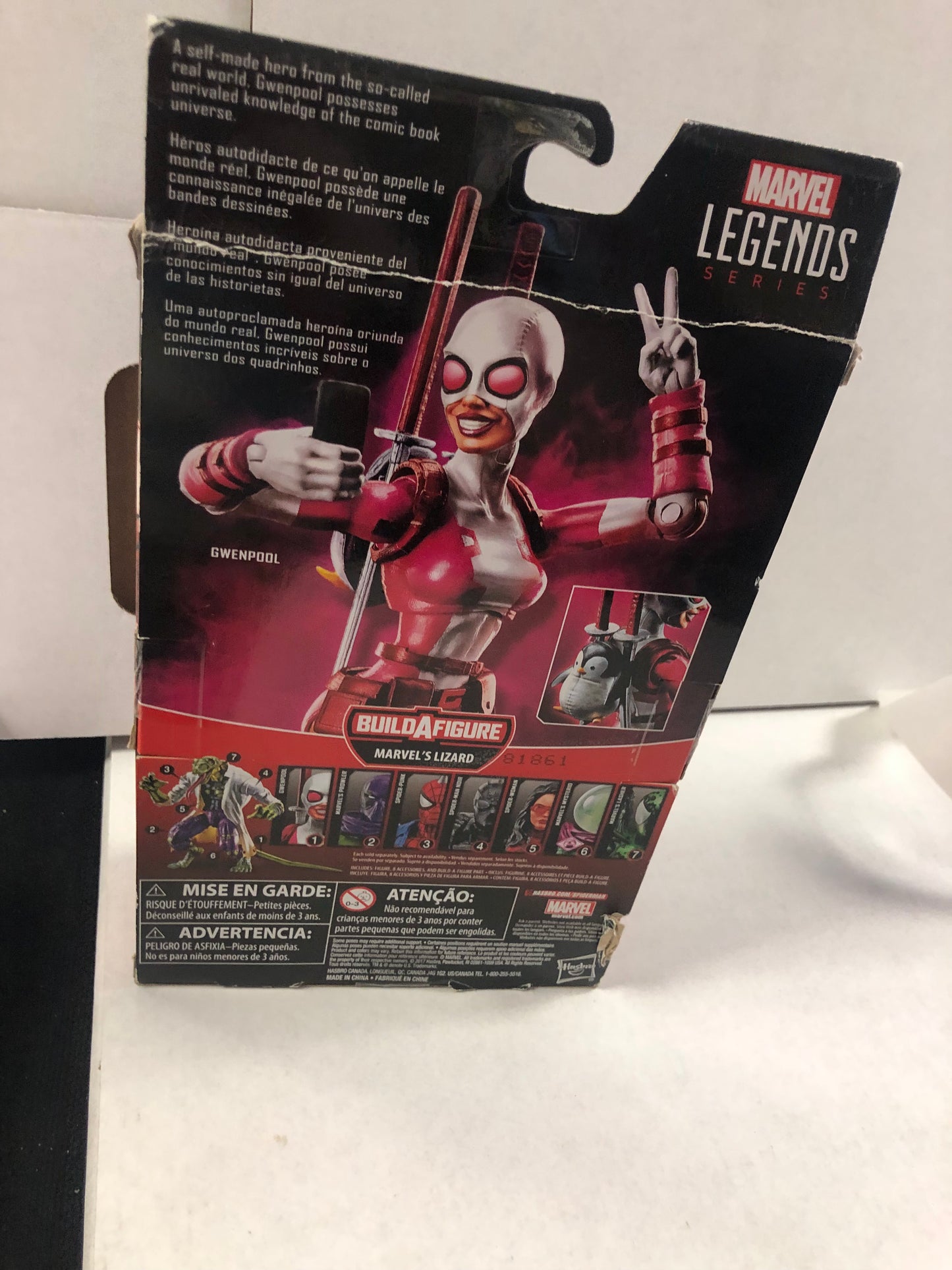 MARVEL LEGENDS SERIES THE UNBELIEVABLE GWENPOOL MARVELS LIZARD BUILD A FIGURE GOOD CONDITION BEND ON BACK OF BOX
