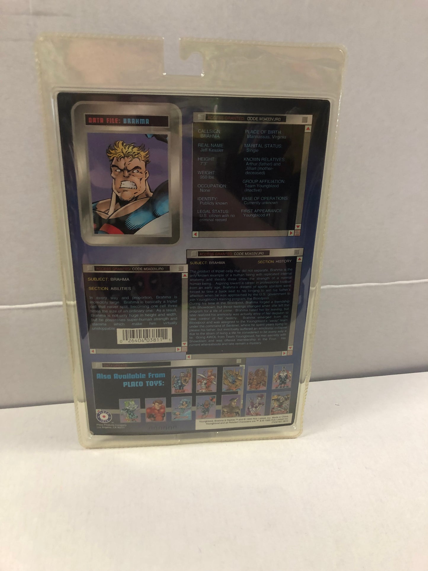 PLACO TOYS YOUNGBLOOD BRAHMA MINI FIGURES BRAHMA AND RIPTIDE OKAY CONDITION YELLOWING ON PACKAGE