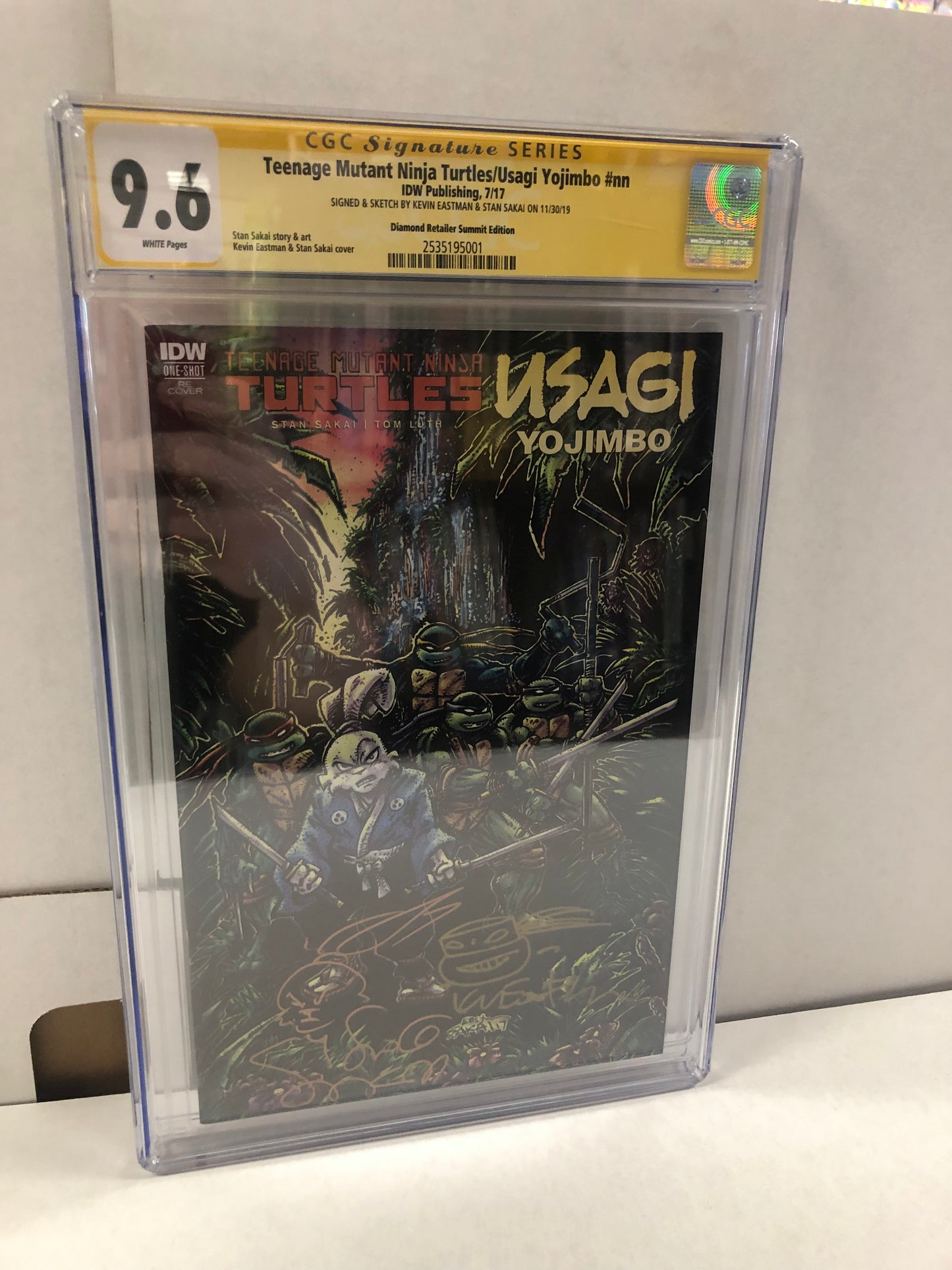 IDW PUBLISHING TEENAGE MUTANT NINJA TURTLES USAGI YOJIMBO ONE SHOT (2017) DIAMOND RETAILER SUMMIT EDITION SIGNED AND SKETCHED BY KEVIN EASTMAN AND STAN SAKAI CGC 9.6 WP
