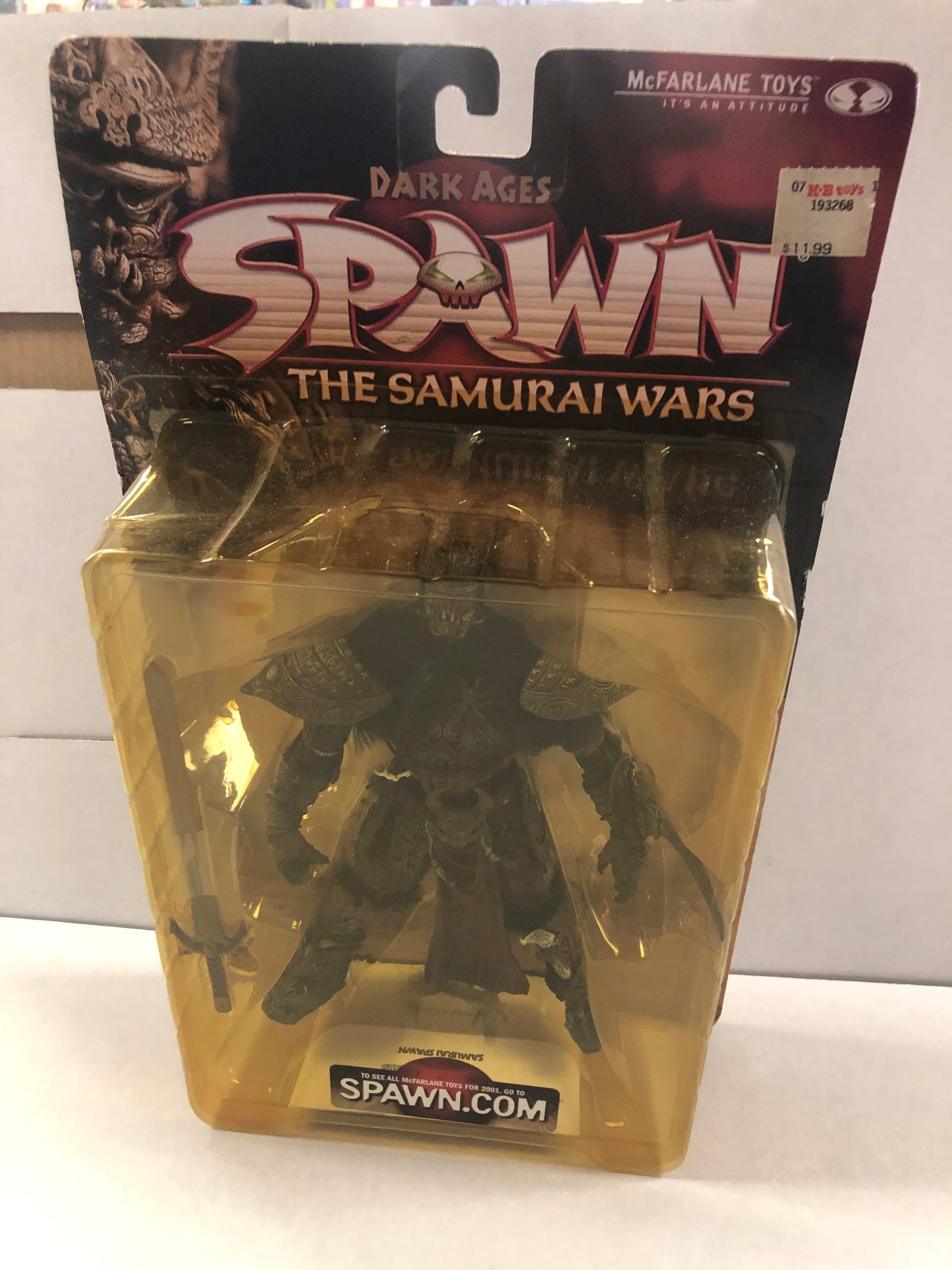 MCFARLANE TOYS DARK AGES SPAWN SAMURAI SPAWN GOOD CONDITION YELLOWING ON FRONT OF BOX