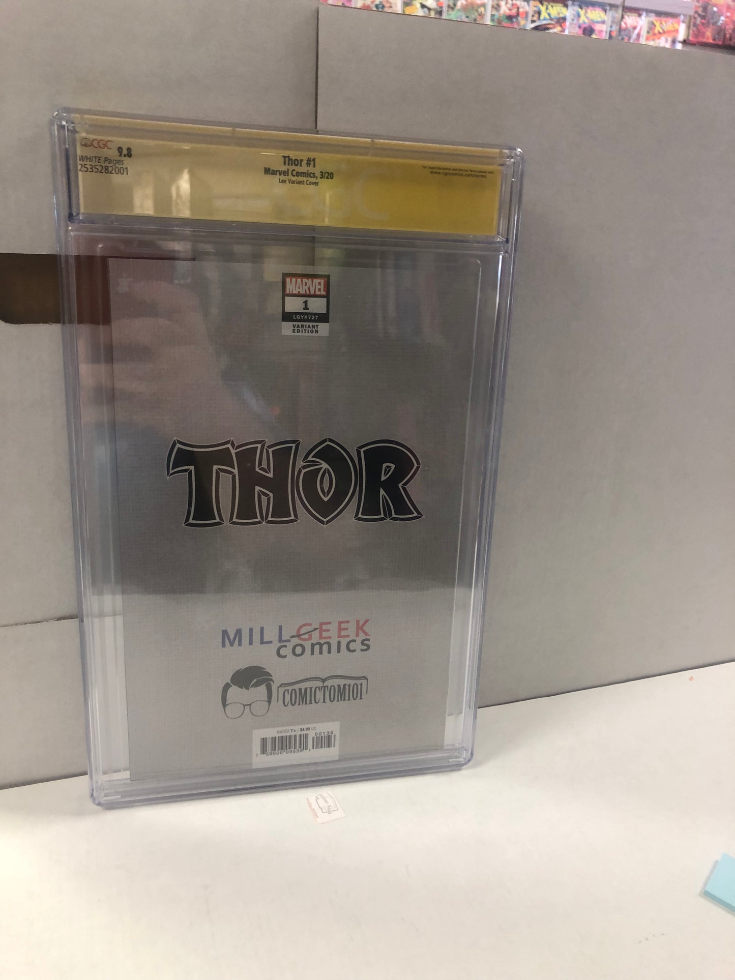 MARVEL COMICS THOR #1 (2020) LEE VARIANT COVER SIGNED BY DONNY CATES MILL GEEK COMICS AND COMICTOM101 MYSTERY MAIL CALL EXCLUSIVE CGC SS 9.8 WP