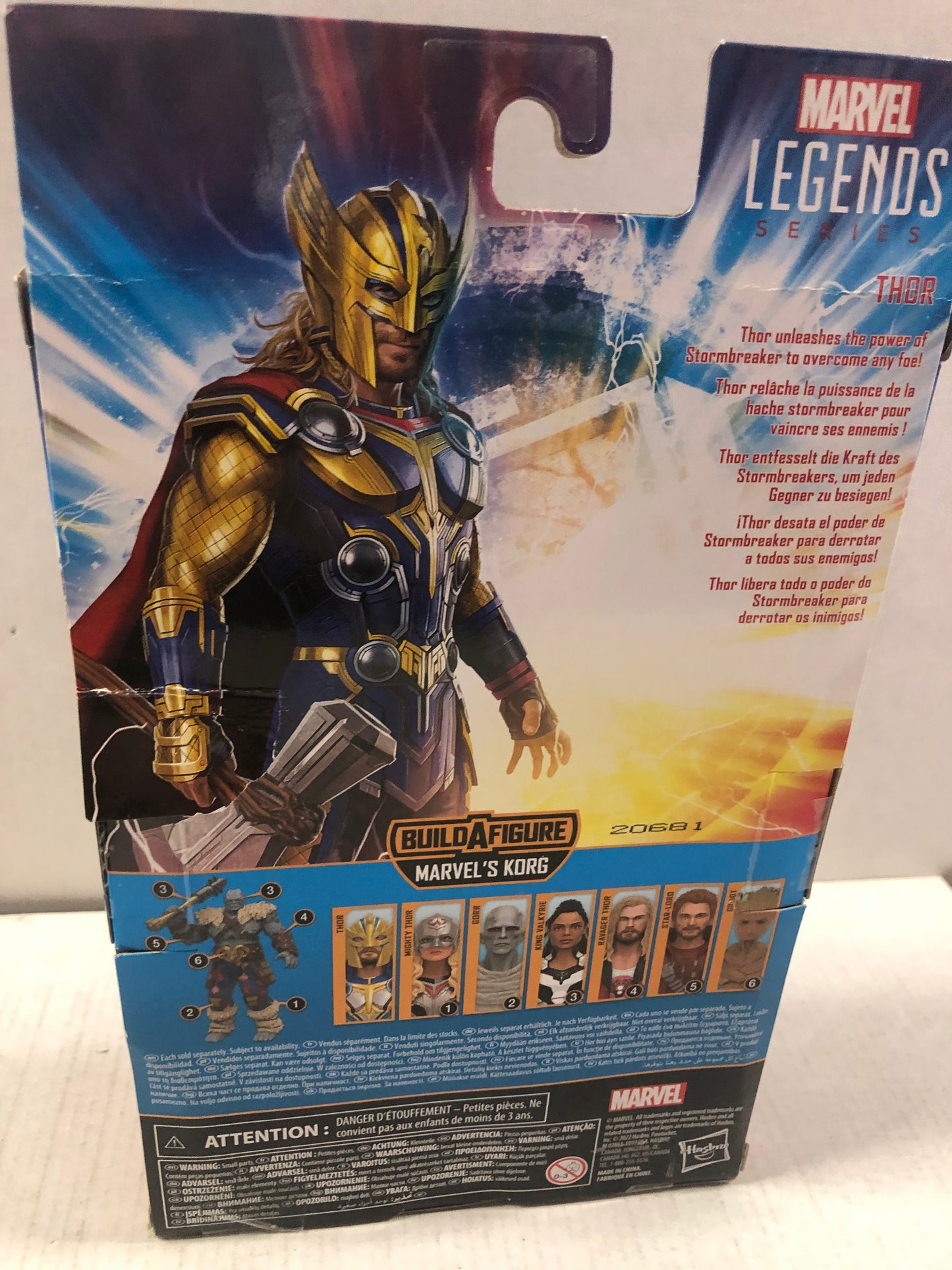 MARVEL LEGENDS THOR LOVE AND THUNDER THOR MARVELS KORG BUILD A FIGURE GOOD CONDITION SMALL TEAR ON BACK OF BOX