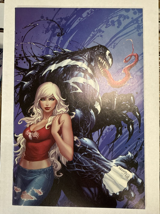 MARVEL COMICS AMAZING SPIDER-MAN VENOM INC OMEGA MARVEL COMICS TYLER KIRKHAM BLUE FELICIA HARDY VENOM SHIRT