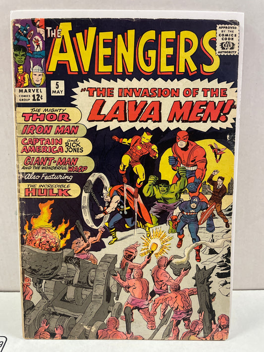 THE AVENGERS #5 (1964 MARVEL SILVER AGE!) 1st LAVA MEN & KING BASSALO APPEARANCE!