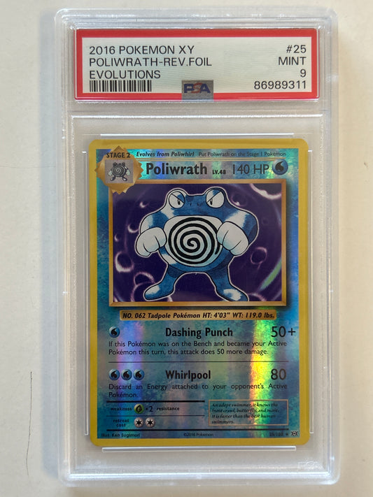POKEMON TCG POLIWRATH REVERSE HOLO XY EVOLUTIONS (2016) PSA MINT 9