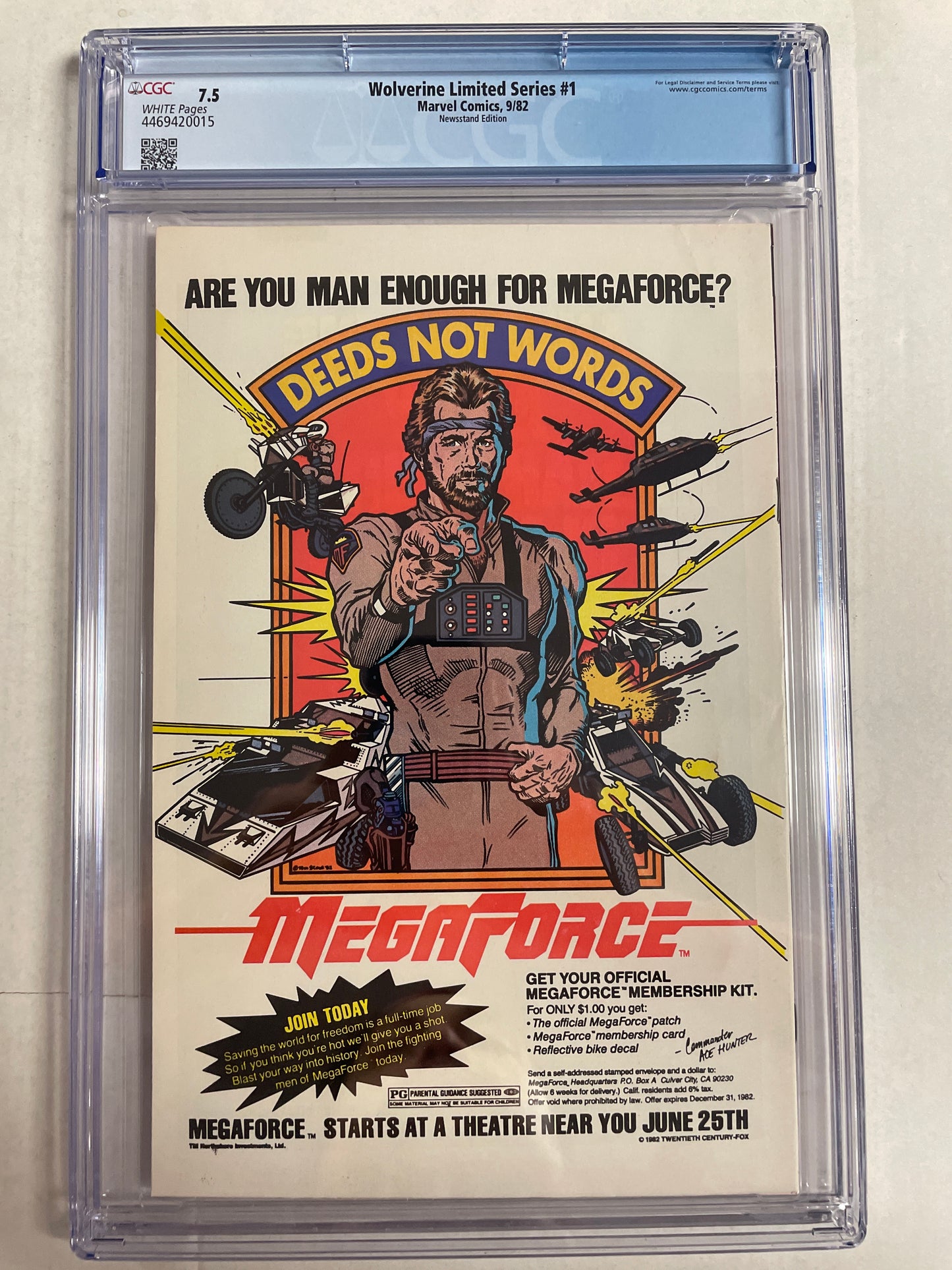 WOLVERINE LIMITED SERIES #1 NEWSSTAND CGC 7.5 WP (1982, MARVEL KEY COMIC 🔑) ICONIC FRANK MILLER COVER!