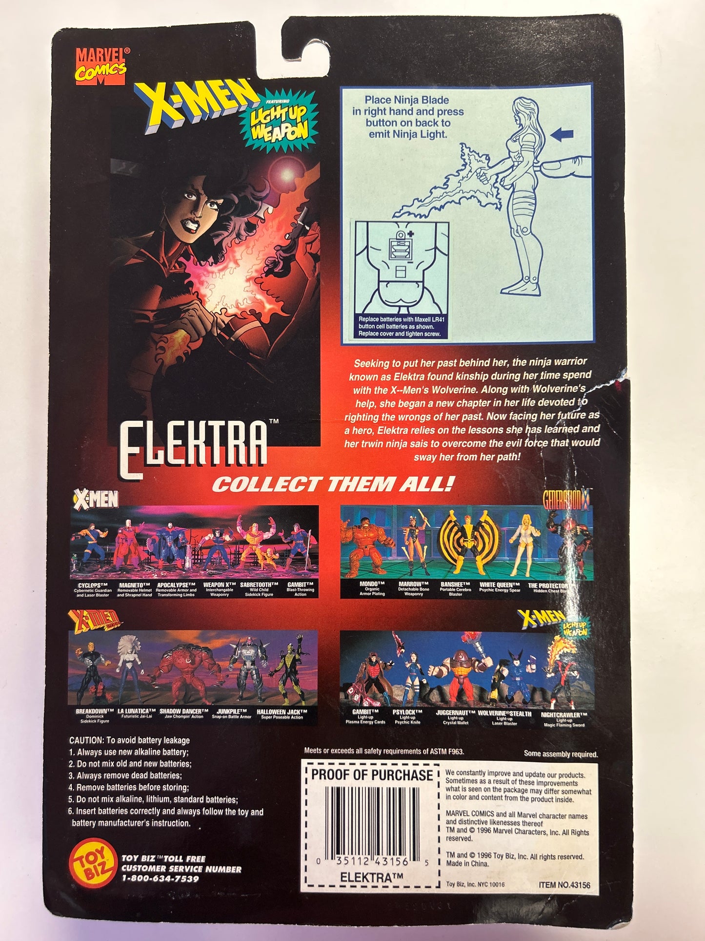 TOYBIZ MARVEL COMICS CLASSICS X-MEN ELEKTRA LIGHT UP WEAPON FIGURE IN LIGHT PLAY BOX