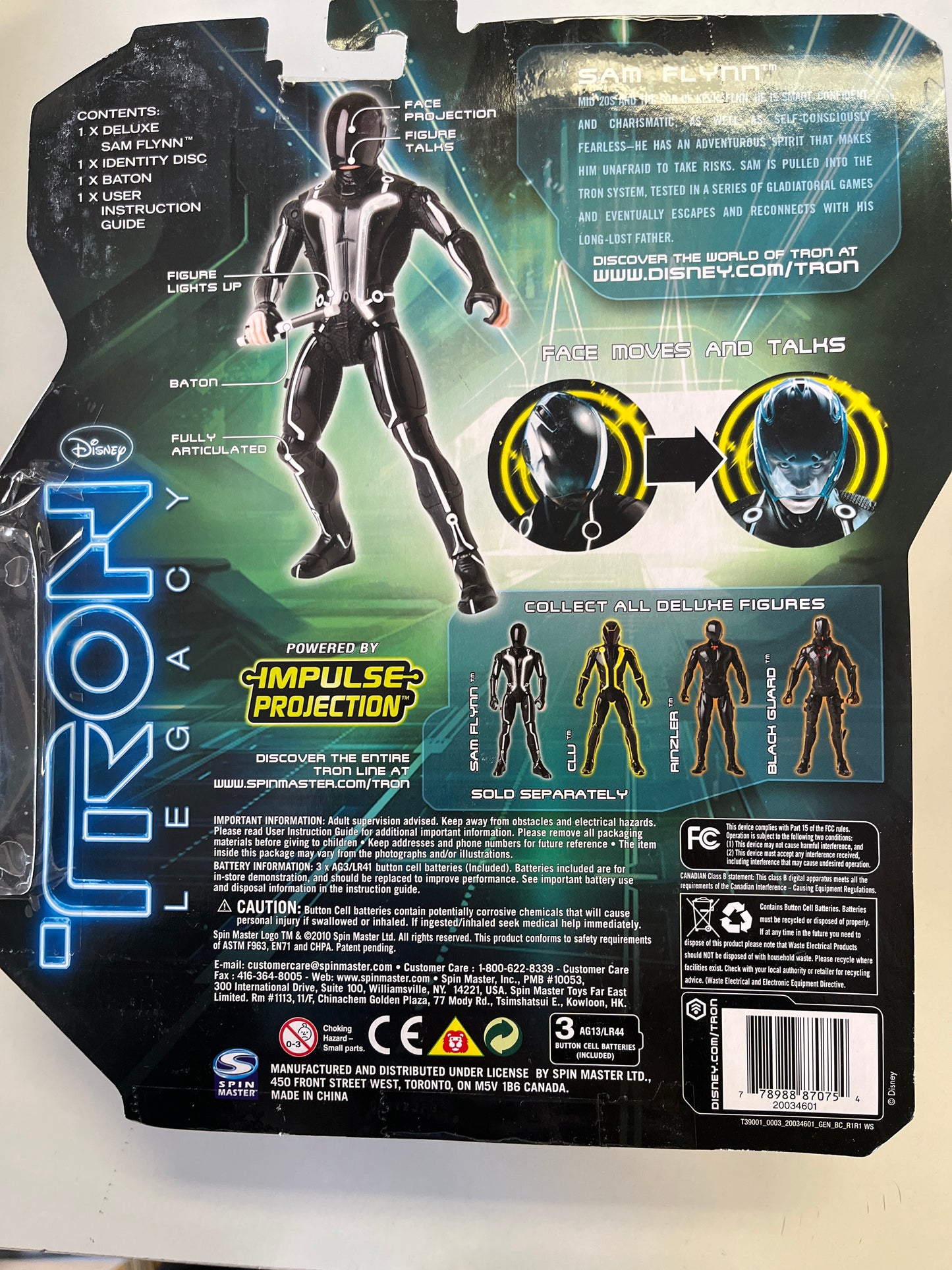 TRON LEGACY DISNEY IMPULSE PROJECTION DELUXE SAM FLYNN