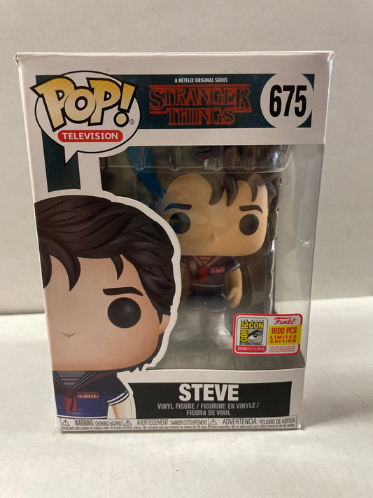 FUNKO POP TELEVISION - STRANGER THINGS #675 STEVE !! (SDCC 2018 LIMITED EDITION VHTF ! 1 of ONLY 1800 MADE) VERY GOOD CONDITION!!