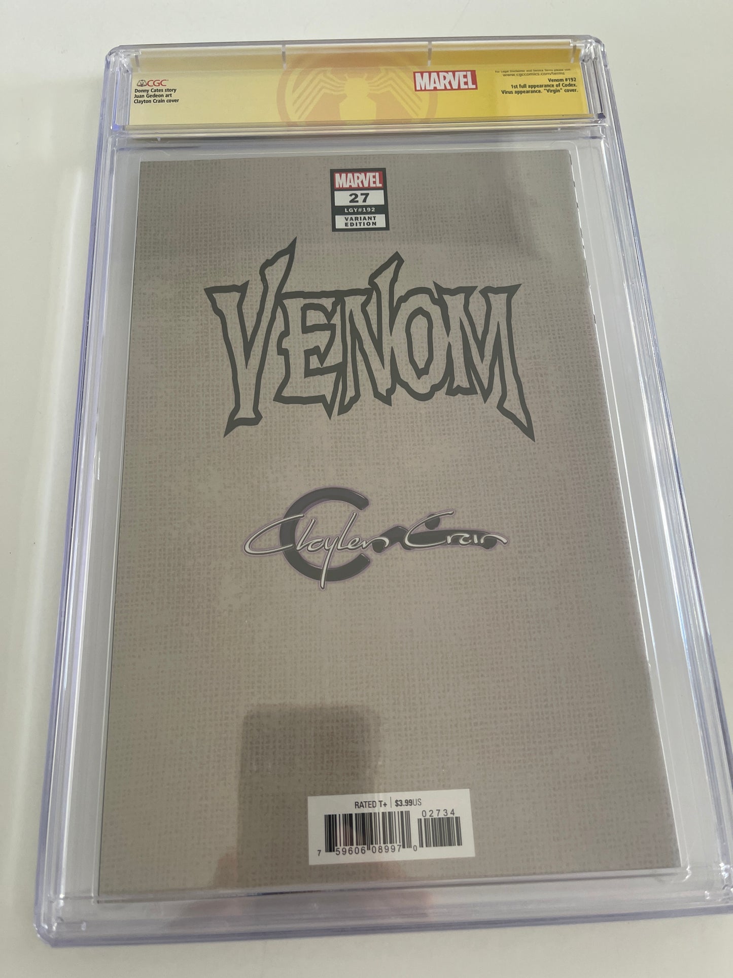 VENOM #27 SS CGC 9.8 (2020, HTF CLAYTON CRAIN VIRGIN VARIANT & SIGNED BY CRAIN!)